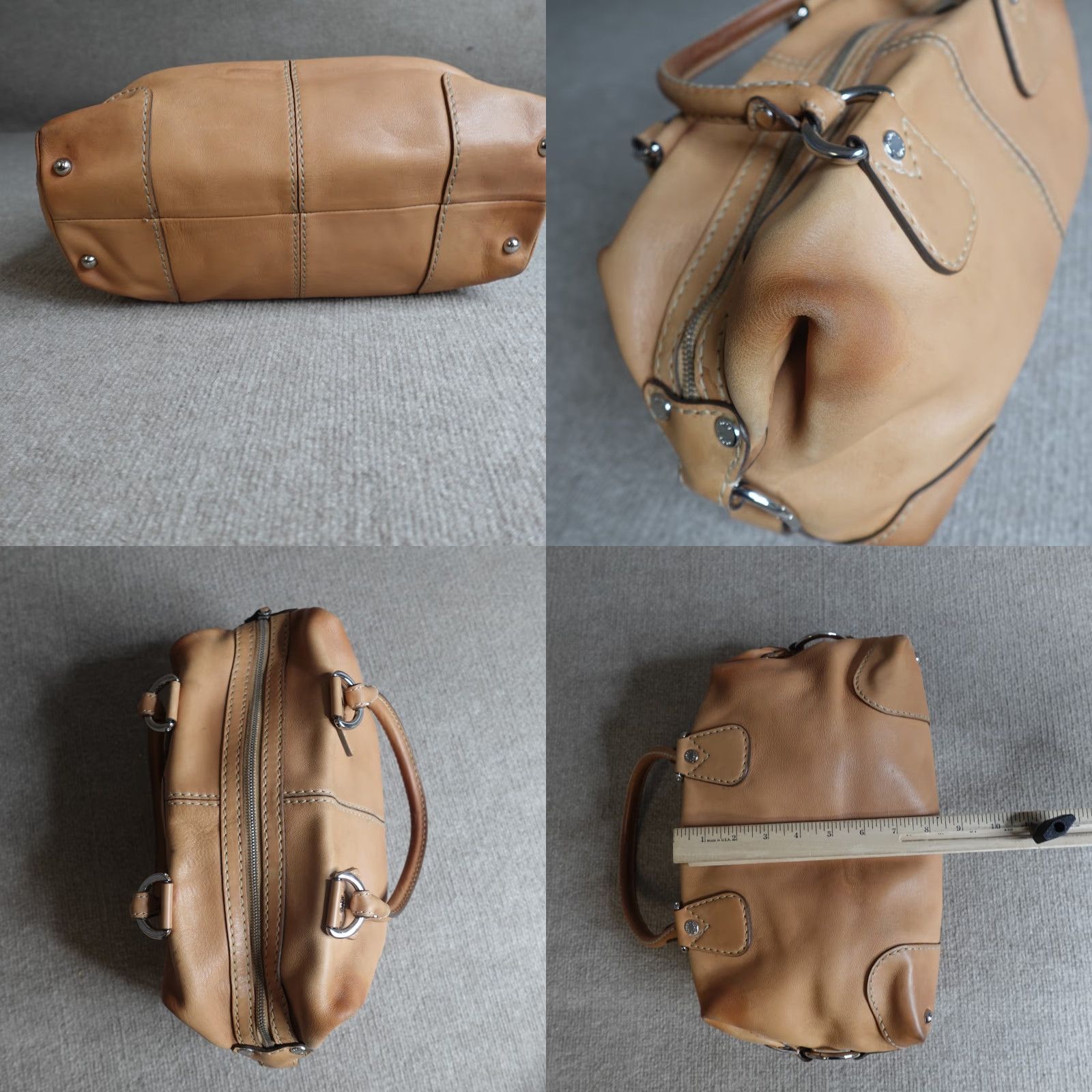 Vintage Tods D-Bag Beige Leather Tote Purse - Small, Double Handles, Zip, Lined, Casual/Party/Cocktail, Women’s, Beige/Brown, Solid Pattern Size ONE SIZE - 8 Thumbnail