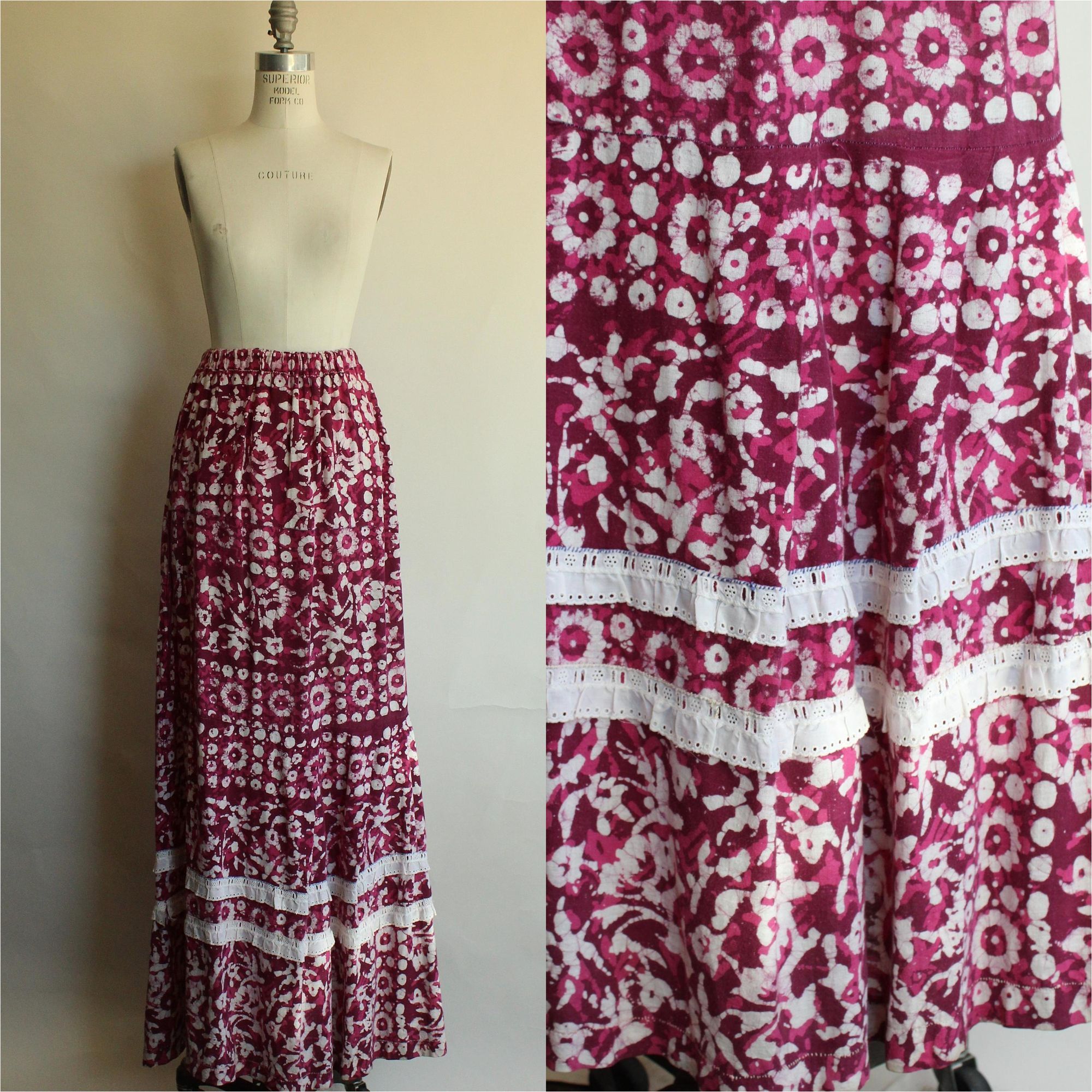 Vintage 1960s 1970s Maxi Skirt Volup Pink & Purple Ethnic F