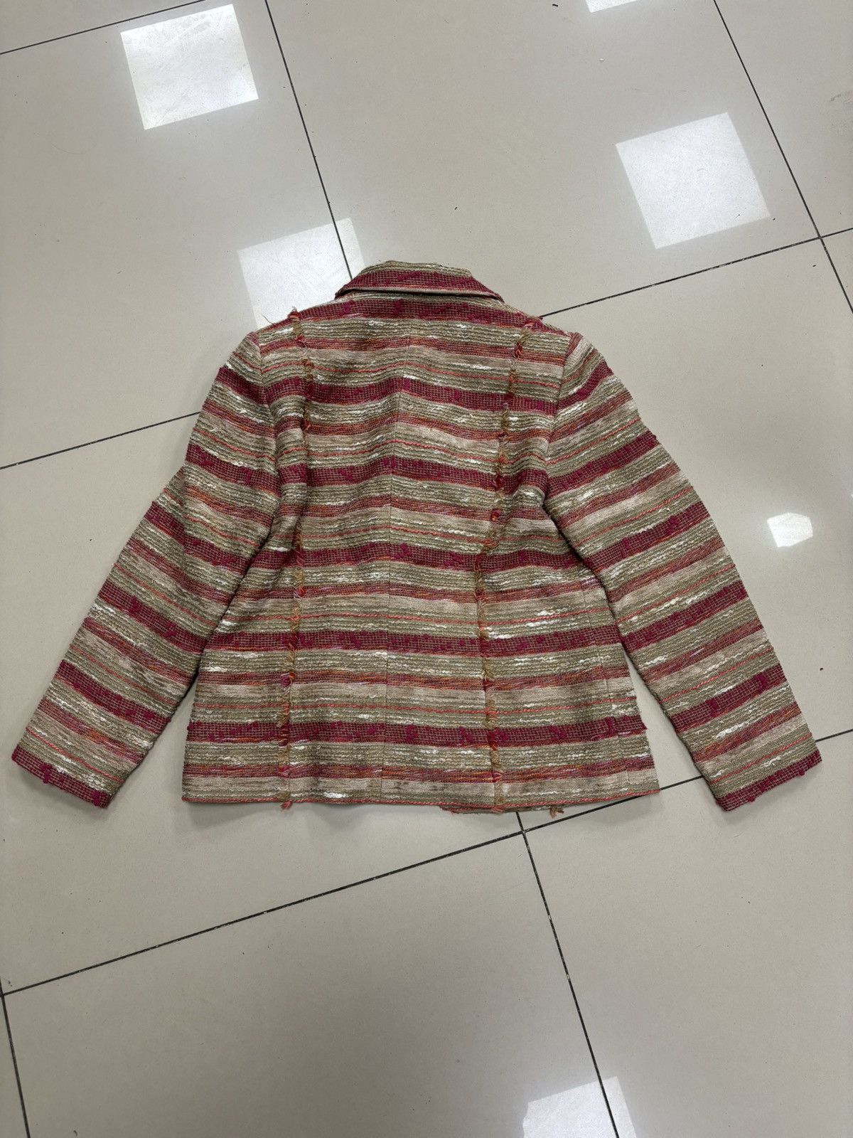Japanese Brand × Vintage Vintage y2k Patchwork blazer striped beige jacket Size M / US 6-8 / IT 42-44 - 5 Thumbnail
