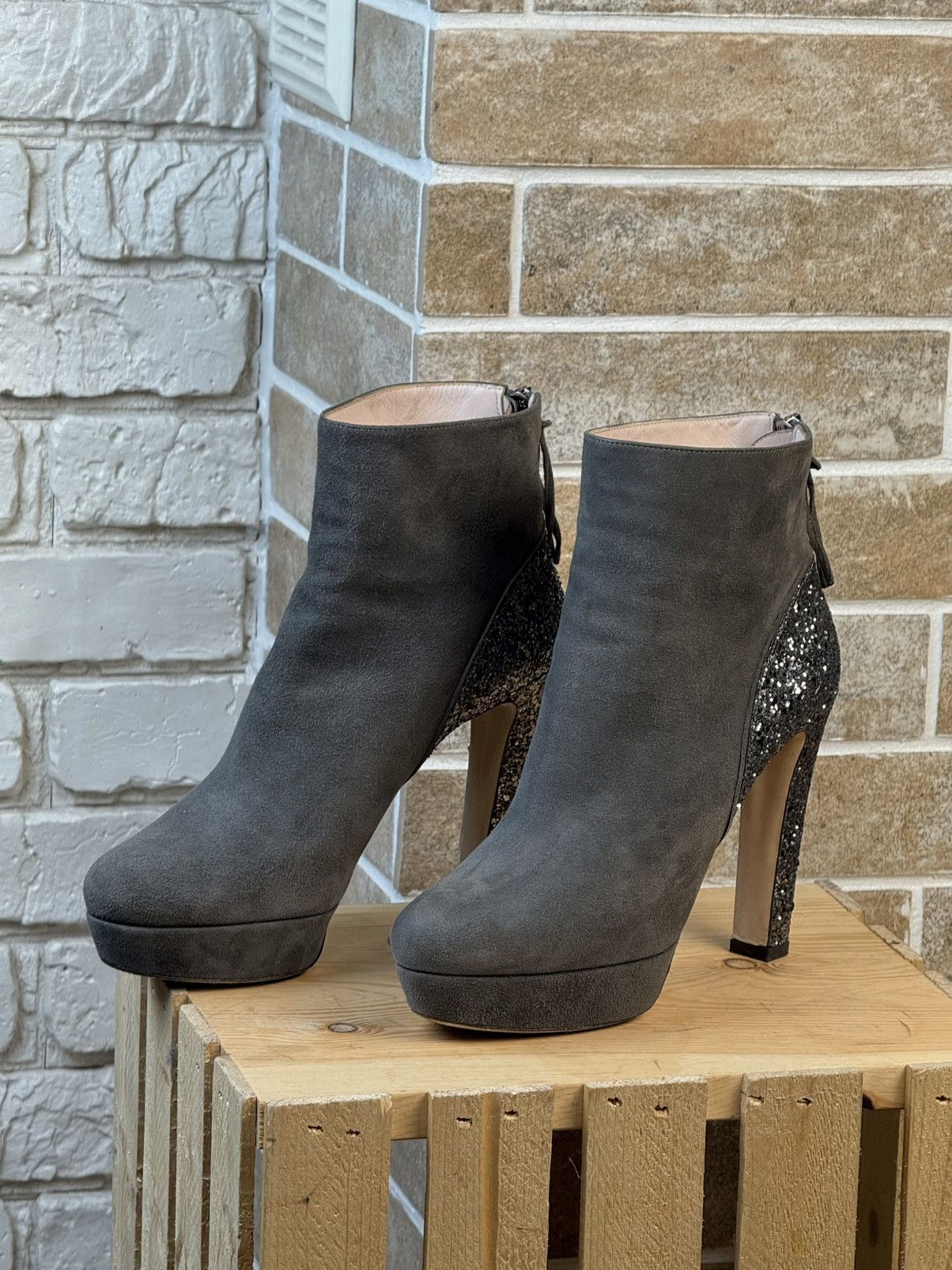 Miu Miu Miu Miu Gray Suede Glitter Heels Boots Size US 8.5 / IT 38.5 - 3 Thumbnail