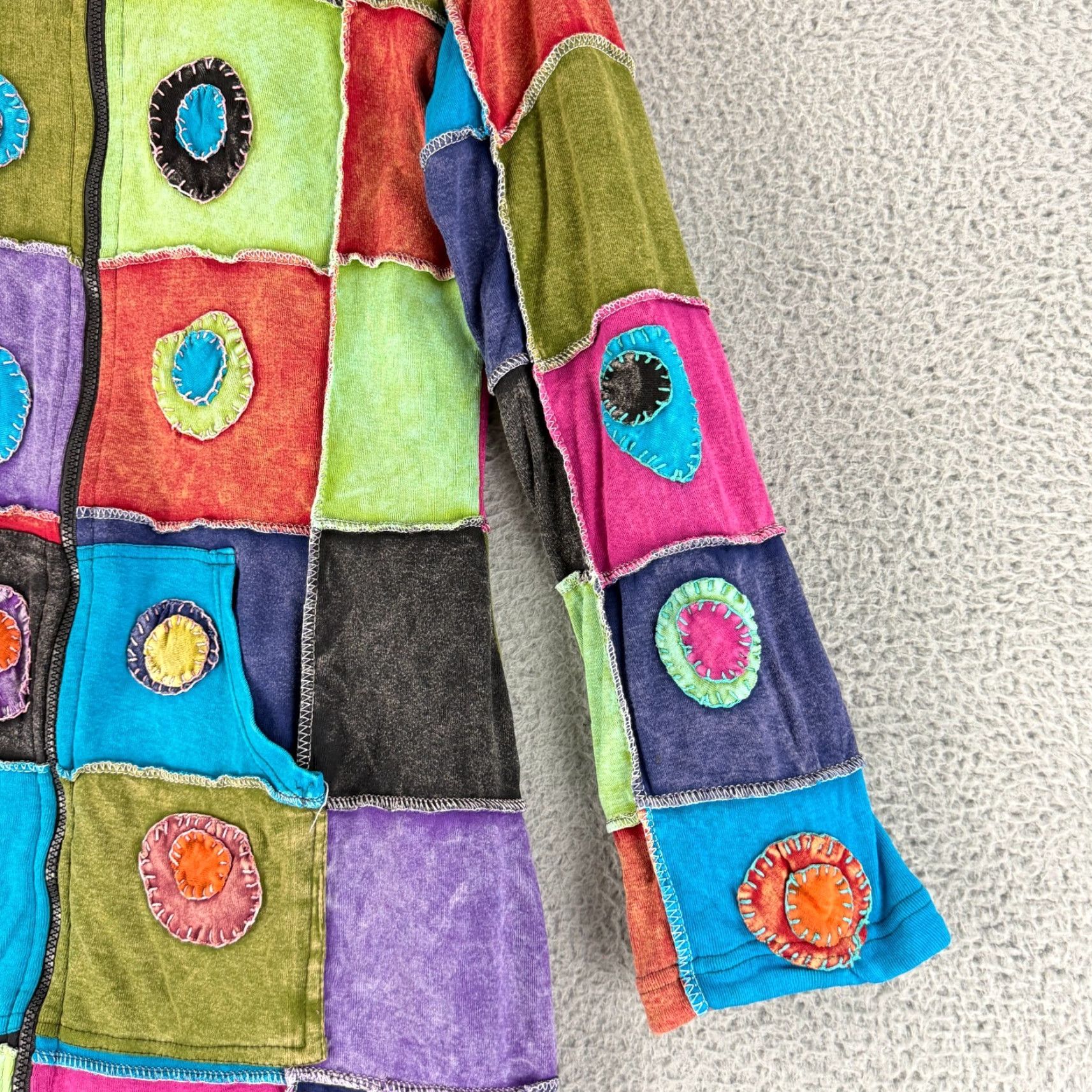 Vintage Rising international Sweater Womens M Pink Patchwork Knit Crew Neck Long Sleeve Cardigan Hippie 80s Bohemian Casual Fashion Size M / US 6-8 / IT 42-44 - 4 Thumbnail