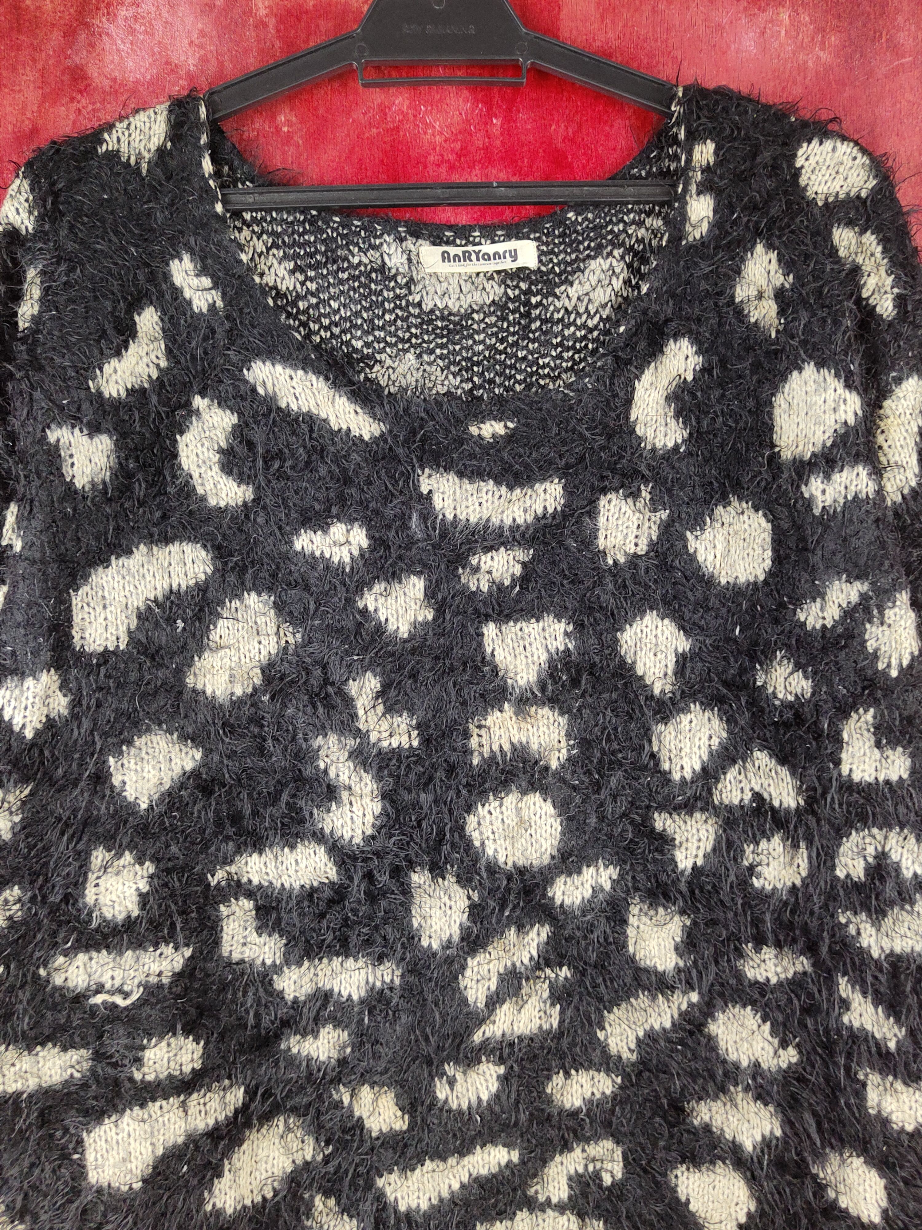 Homespun Knitwear Anryanry Black Cream Shag Shaggy Fur Mohair Knitwear #S2164 Size M / US 6-8 / IT 42-44 - 2 Thumbnail