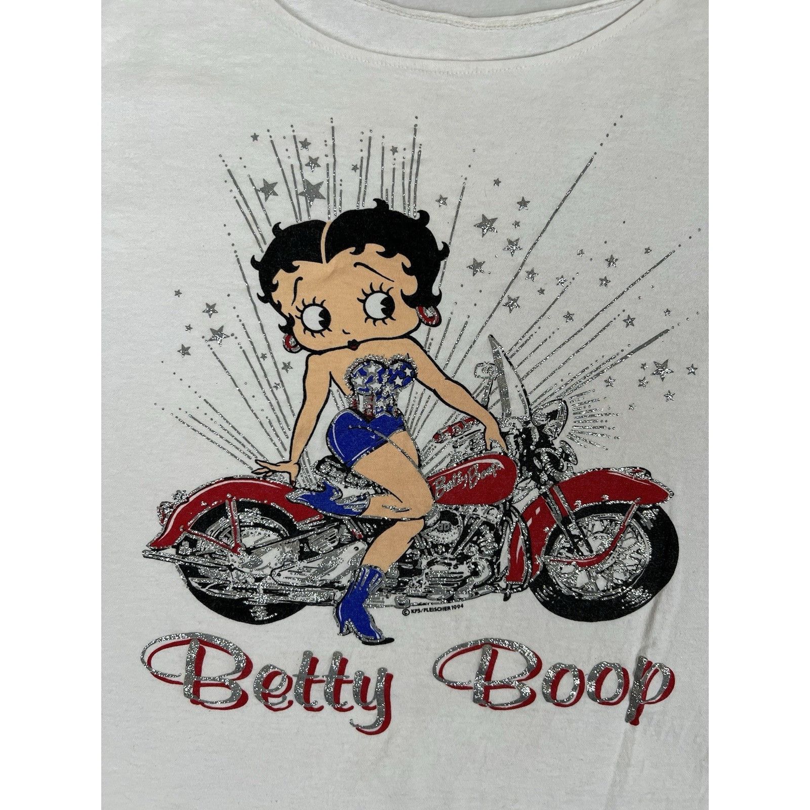 Vintage Vintage 1994 Betty Boop Motorcycle American Flag T-Shirt Wom Size XL / US 12-14 / IT 48-50 - 2 Thumbnail
