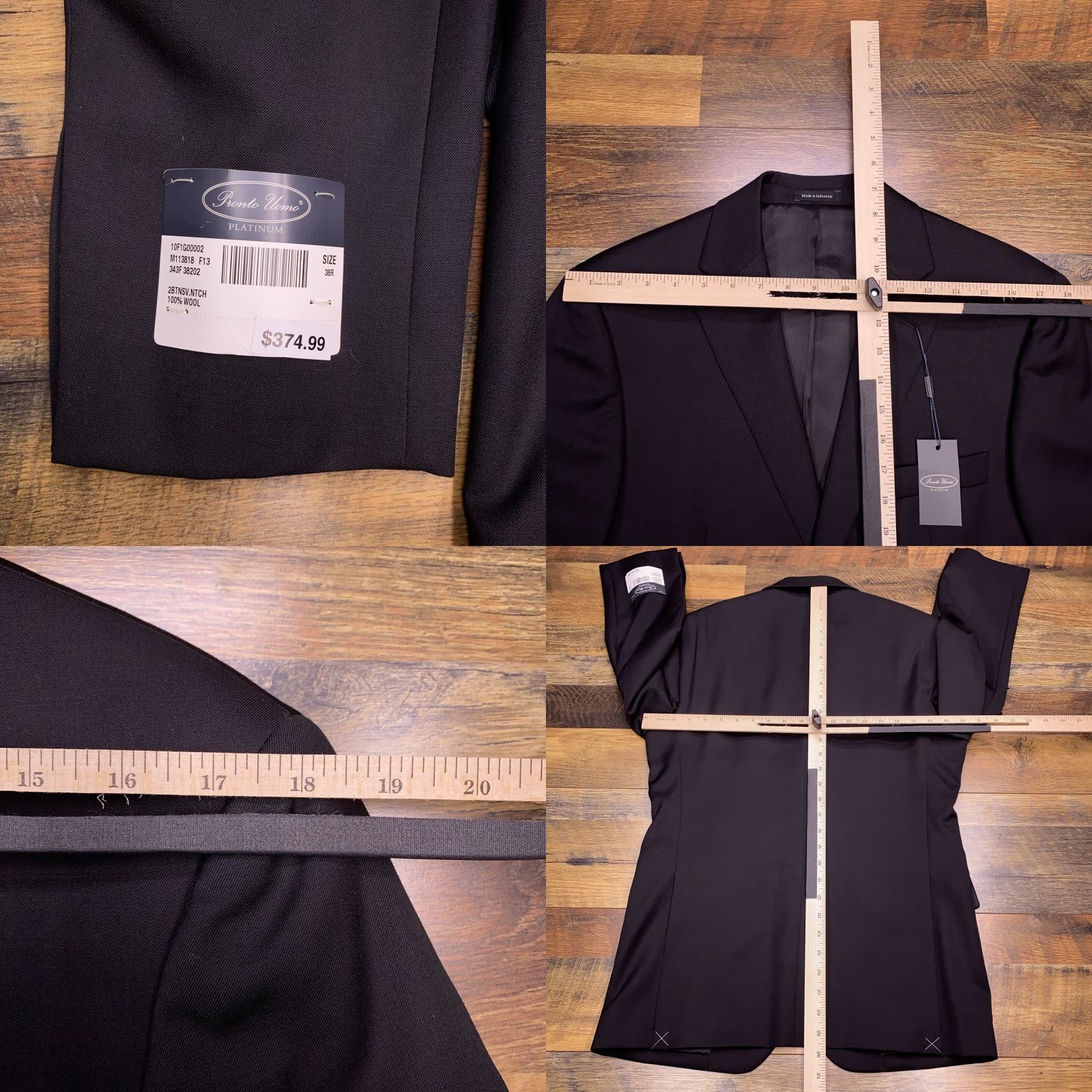 Pronto Uomo Pronto Uomo 3 Piece Suit Jacket Pants Vest Black Wool 38R 30 New Vintage No Size 38R - 8 Thumbnail