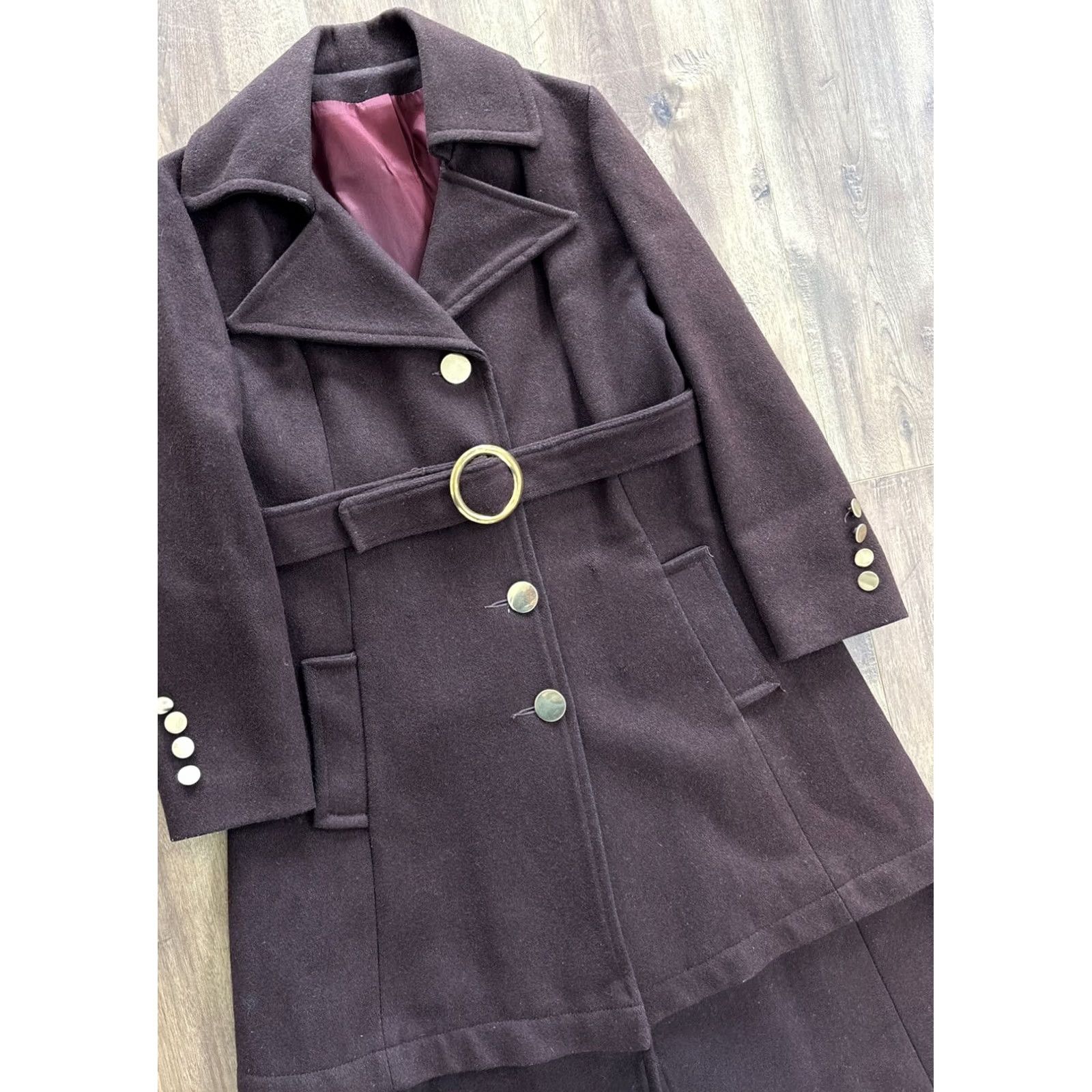 Vintage VTG 1970s Womens Trench Coat Long Wool Maroon Adjustable Length Large Regular Size L Womens Coat Vintage Size L / US 10 / IT 46 - 3 Thumbnail