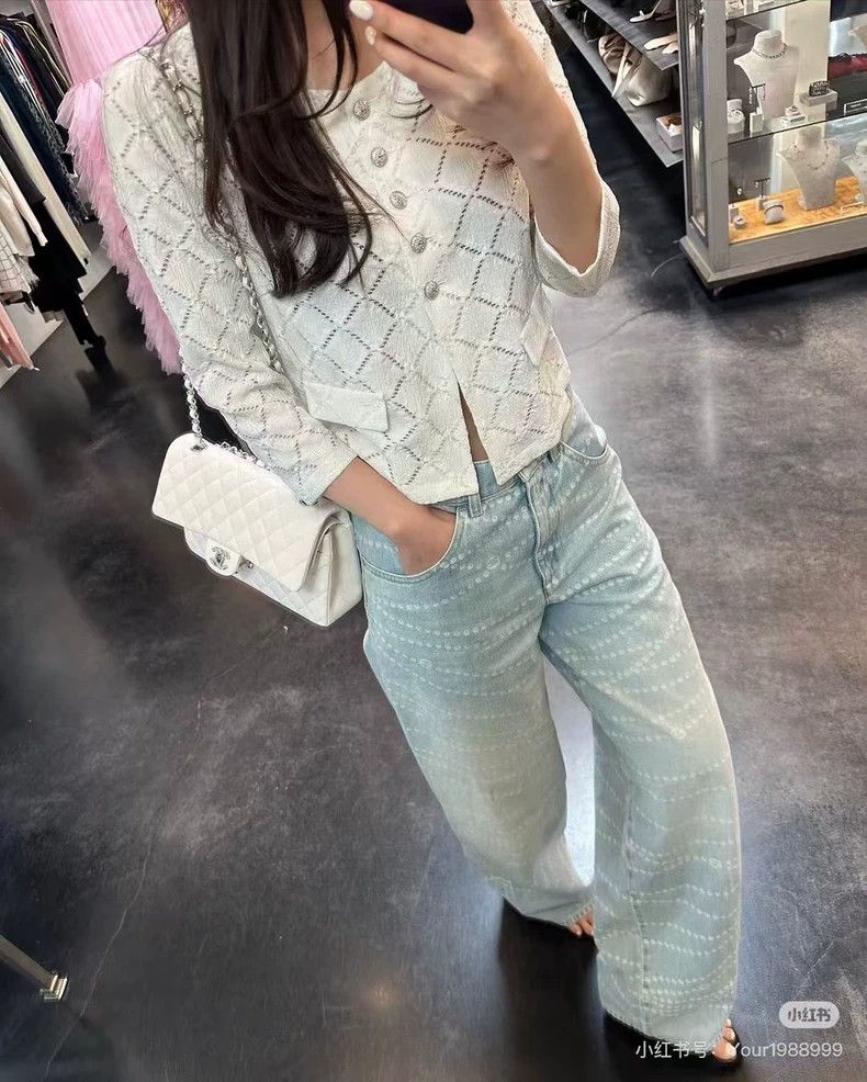 Chanel Chanel 25P light blue pearl jeans wide-leg trousers Size 24" / US 00 / IT 34 - 8 Thumbnail