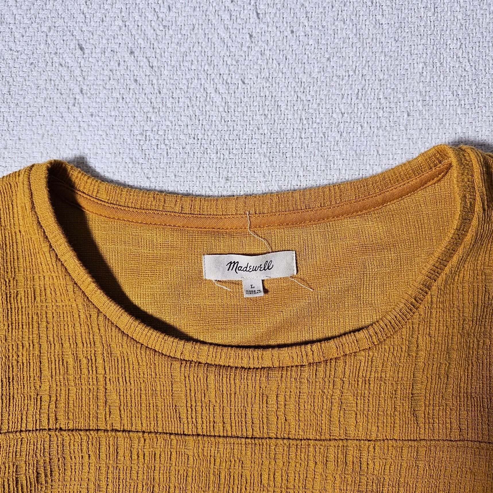 Madewell Madewell Cropped Blouse Women's L Off Shoulder Round Neck Yellow Mustard Textured Blouse Cropped Size L / US 10 / IT 46 - 6 Thumbnail