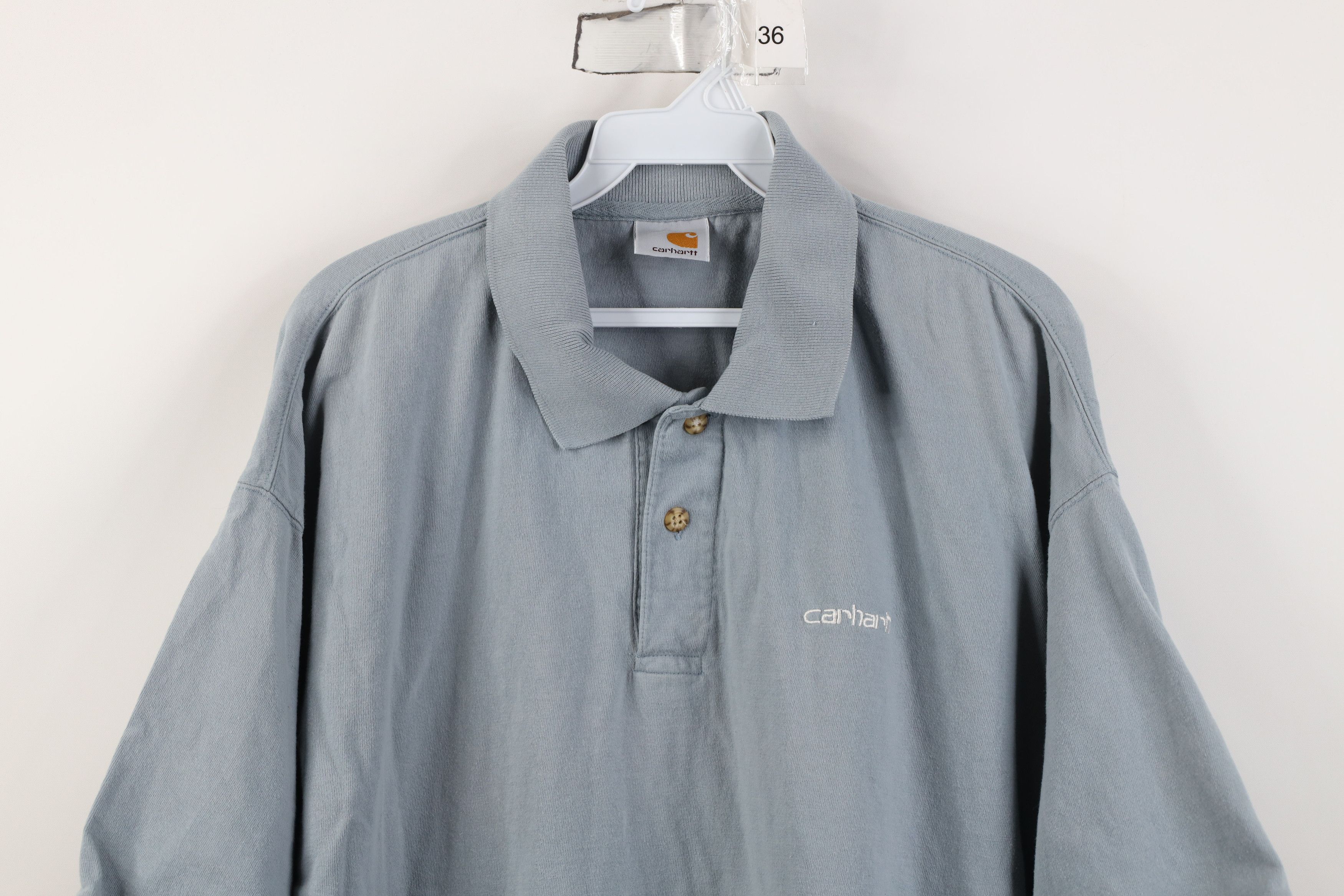 Carhartt Vintage 90s Carhartt Spell Collared Polo Shirt Steel Blue Size US XXL / EU 58 / 5 - 2 Thumbnail