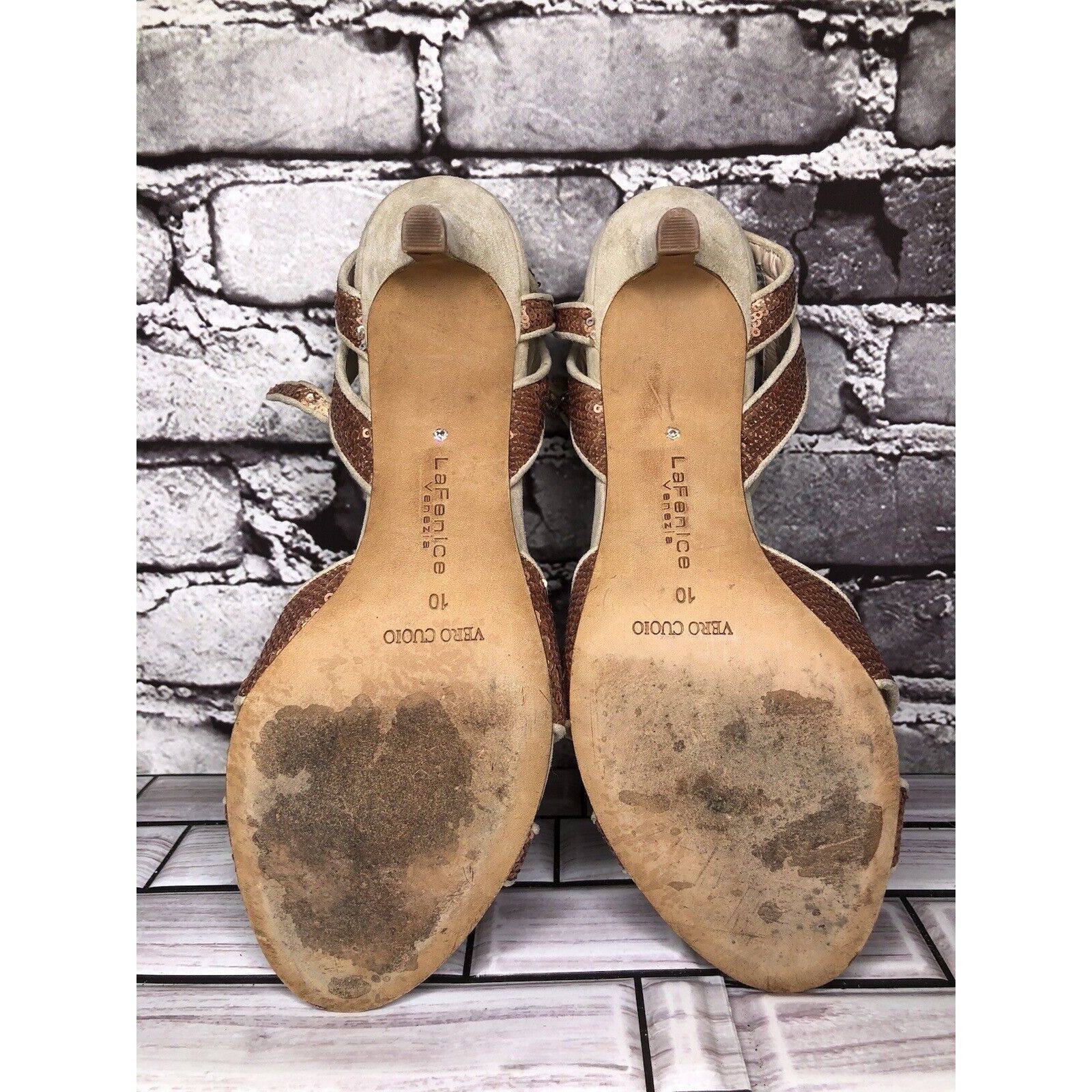 Other La Fenice Venezia Rose Pink Sequin Beige Suede Open Toe Heel Size US 10 / IT 40 - 9 Thumbnail