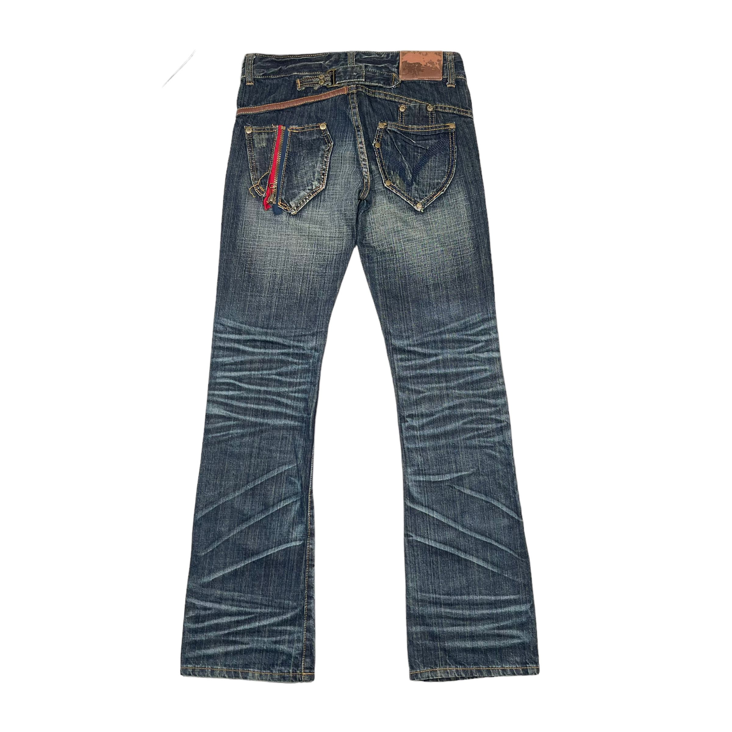 14th Addiction × If Six Was Nine × KMRii Flare Punk Sick Distressed Washed Japanese Denim Pants Size US 30 / EU 46 - 2 Thumbnail