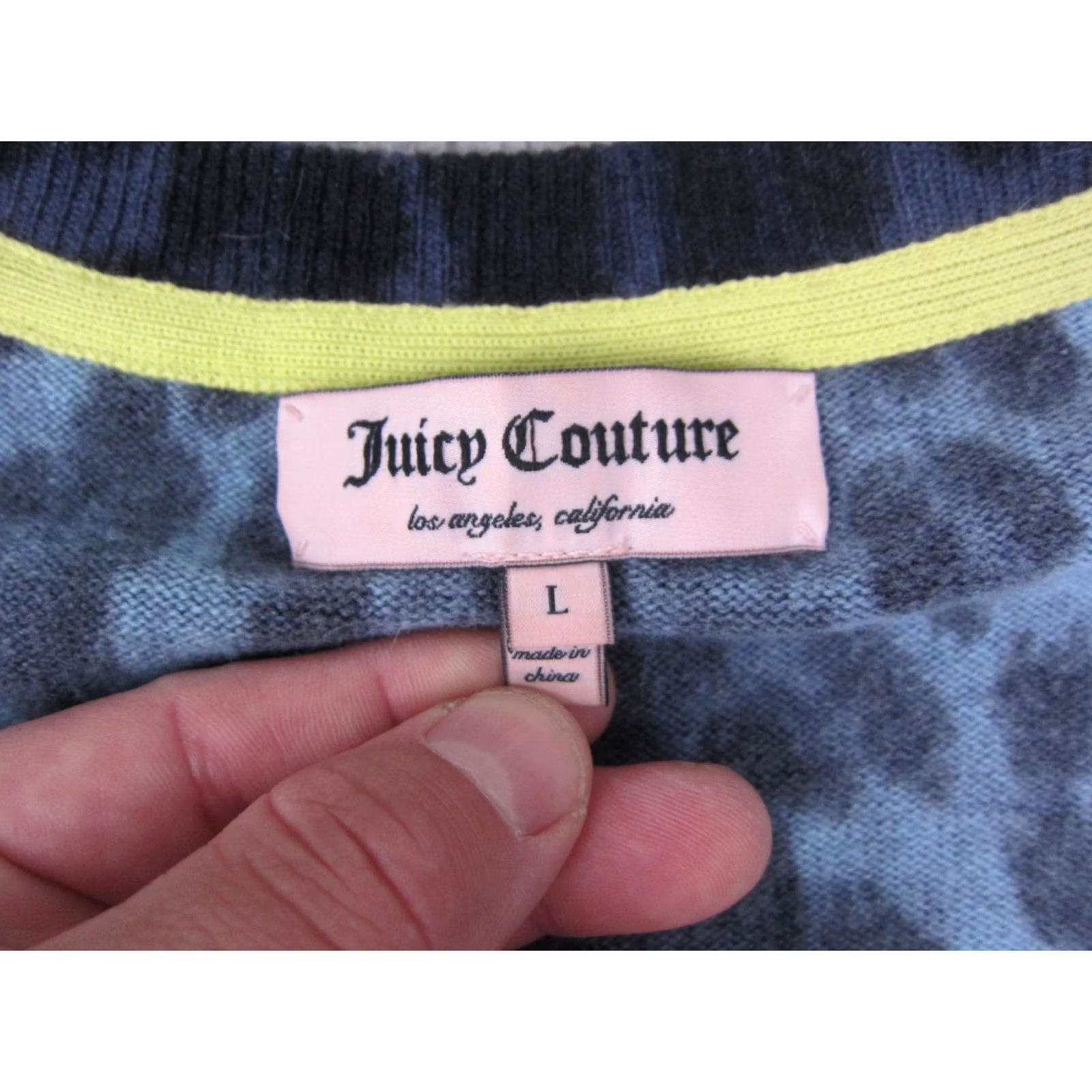 Juicy Couture Juicy Couture Sweate Womens Large Blue Black Leopard Cashmere Wool V-Neck Lounge Size L / US 10 / IT 46 - 3 Thumbnail