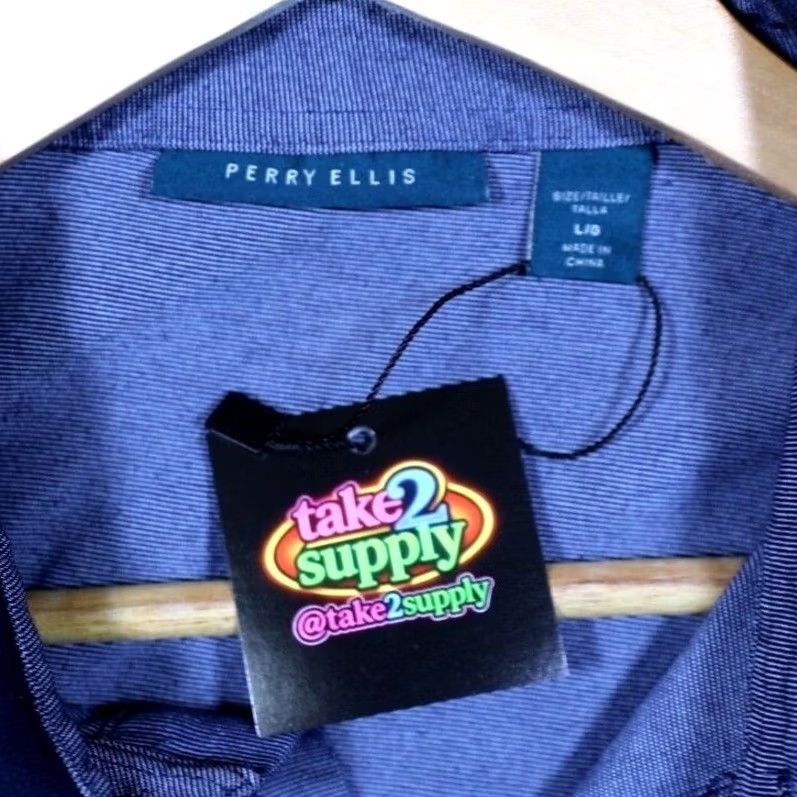 Perry Ellis Perry Ellis Mens Polo Shirt Blue Stripe Short Sleeve Button Up Size L Size US L / EU 52-54 / 3 - 7 Thumbnail