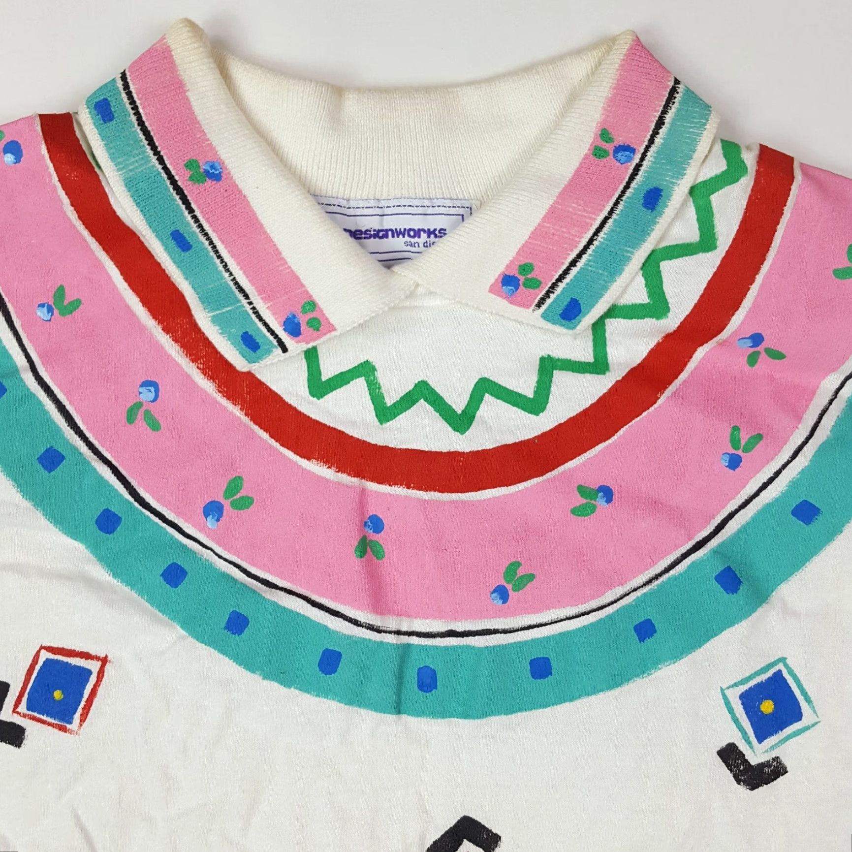 Vintage VINTAGE JD Designworks T-Shirt 80s Collared Short Sleeve USA Hand Painted Size Large White Mens Womens, Adult Unisex Cotton Regular Size L / US 10 / IT 46 - 3 Thumbnail