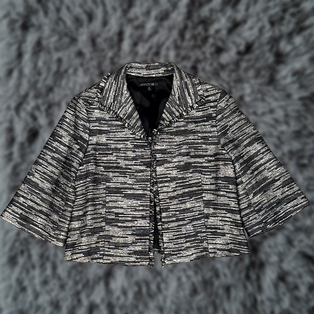 Vintage Lafayette 148 New York Blazer Jacket - Metallic Tread Fringe Hem, Black/Silver, Women, 16, Regular, Blazer, Pant Suit, NWT, 90s? Size XXL / US 16-18 / IT 52-54 - 1 Thumbnail