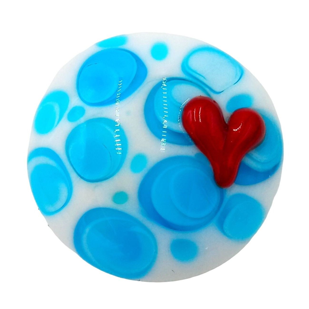 Handmade Abstract Glass Art Brooch Red Heart Blue White Circles Pin A Size ONE SIZE - 7 Thumbnail