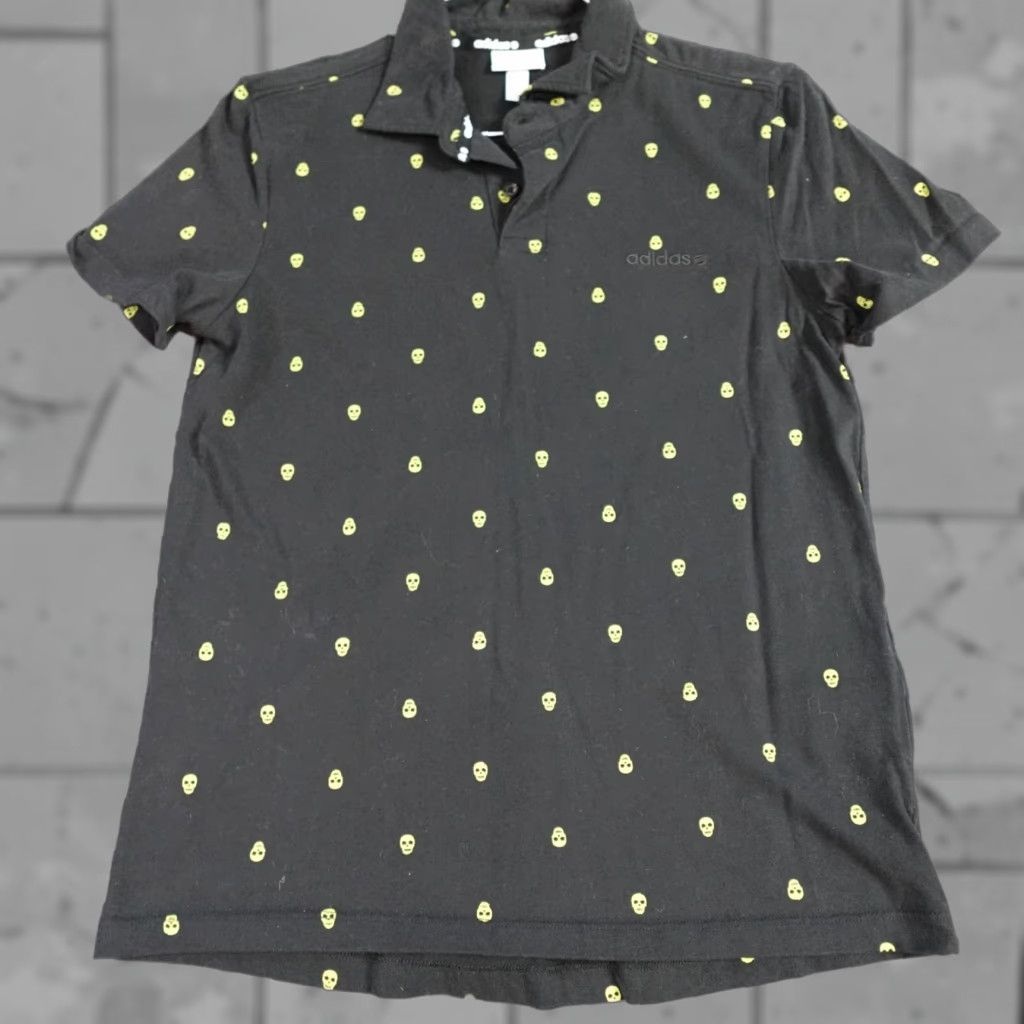 Adidas Adidas Polo Shirt M Black Skull Pattern Solid Short Sleeve Knit Cotton Mens M Regular Shirt Size US M / EU 48-50 / 2 - 1 Thumbnail