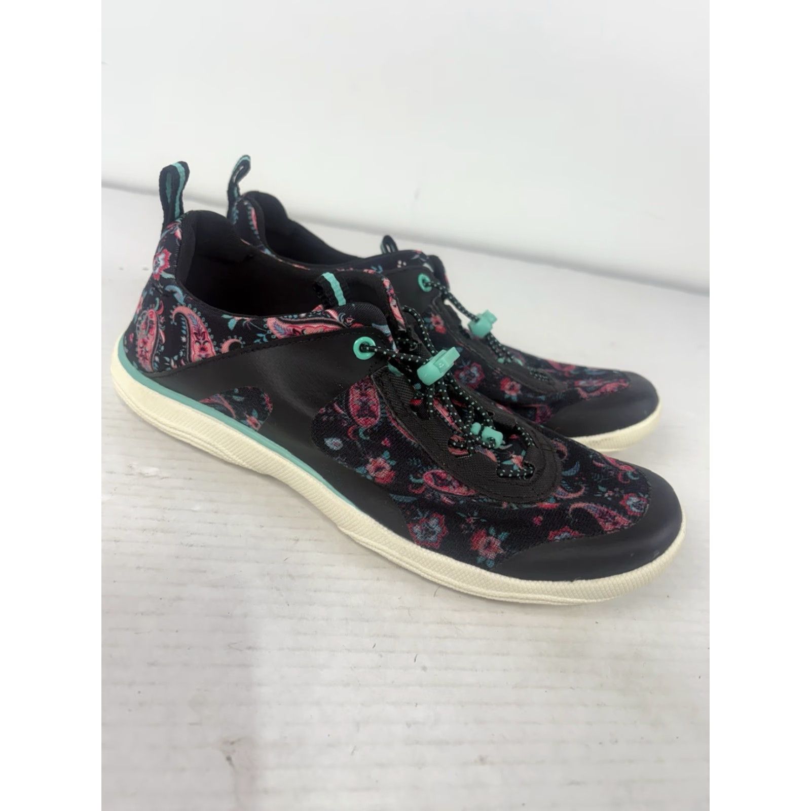Lands' End Lands’ End Slip-On Sneakers Womens Size 8B Black Paisley Drawstring Dress Casual Comfort Shoes Size US 8 / IT 38 - 3 Thumbnail
