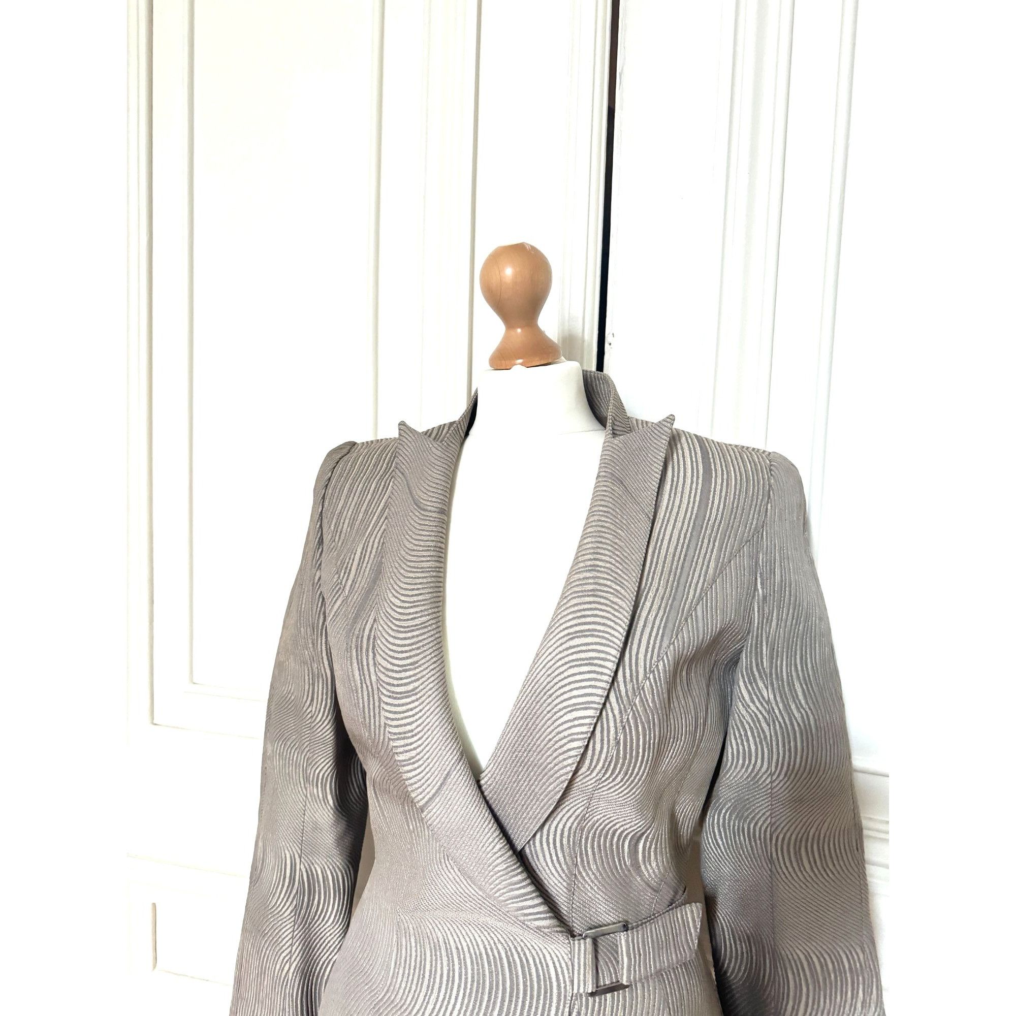 Thierry Mugler Vintage Grey Wave Blazer Jacket Size S / US 4 / IT 40 - 2 Thumbnail