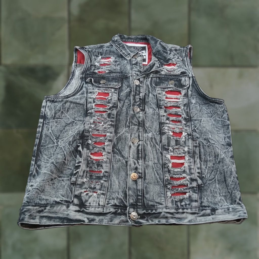 Vintage Diamond Stash Vest Mens Large Black Denim Windbreaker Size US L / EU 52-54 / 3 - 1 Thumbnail