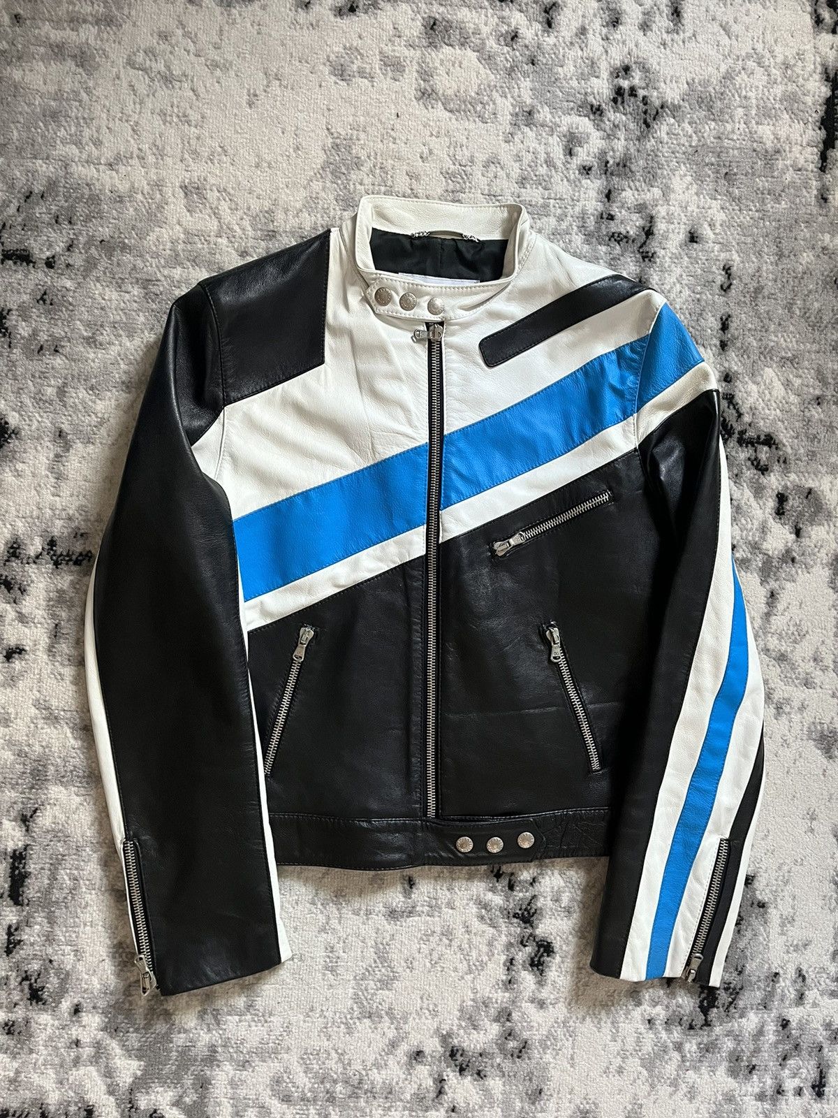 image of Archival Clothing x Dolce Gabbana Ss2001 Dolce & Gabbana Racing Leather Jacket in White (Size Large