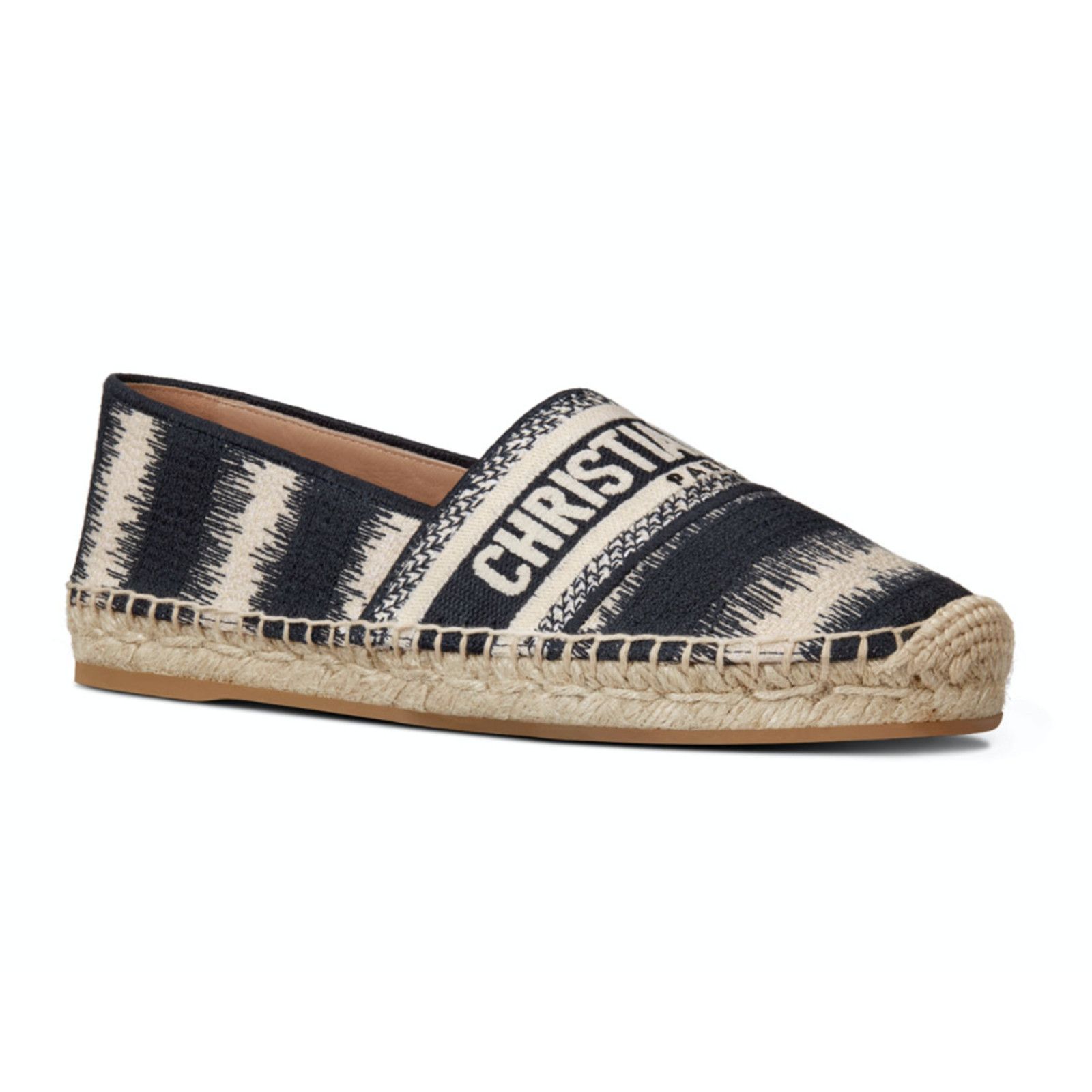 Dior Granville D Stripes Cotton Embroidered Espadrille Flat