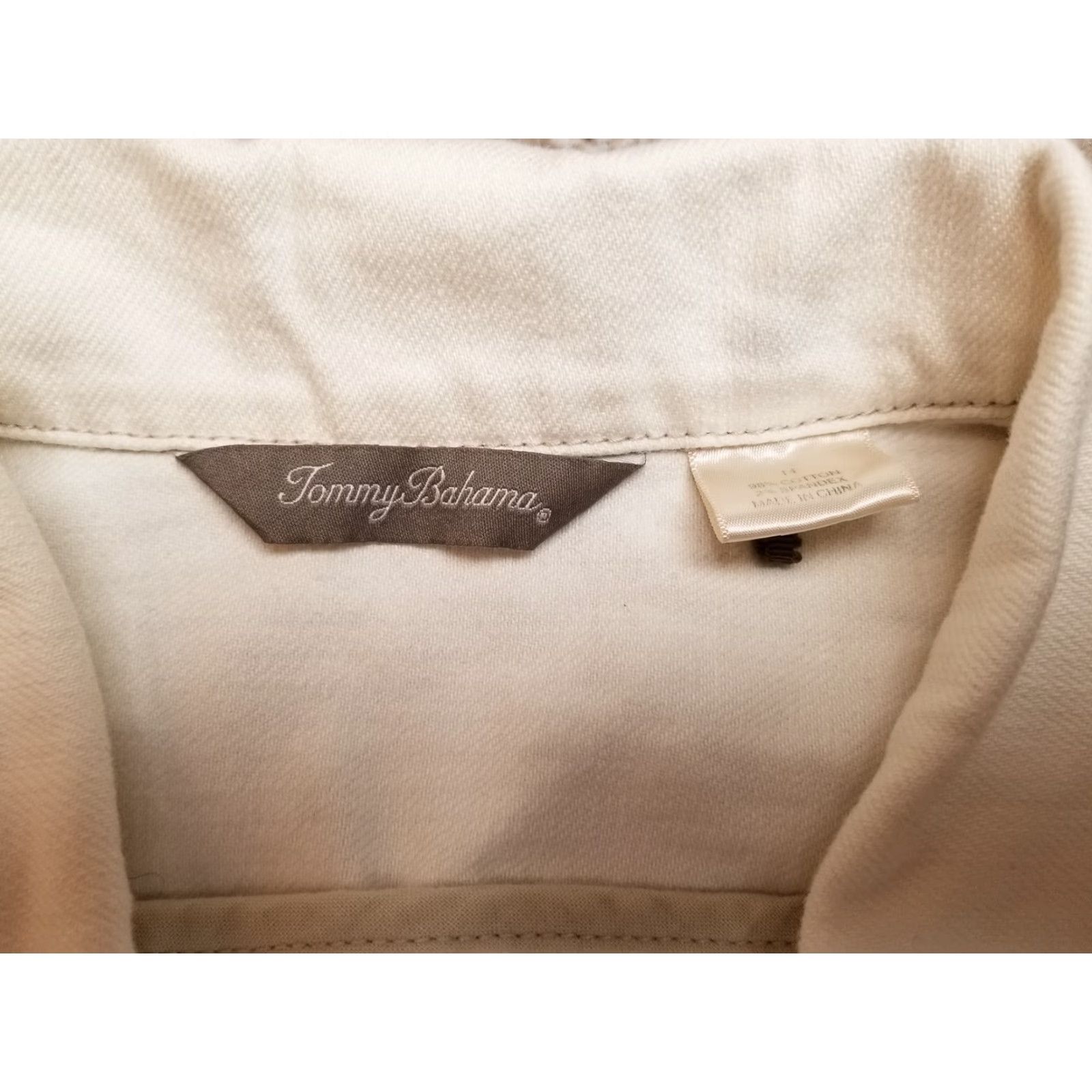 Tommy Bahama VINTAGE Tommy Bahama Jacket Womens 14 Cream Canvas Cotton Button Casual Long Sleeve Size XL / US 12-14 / IT 48-50 - 4 Thumbnail