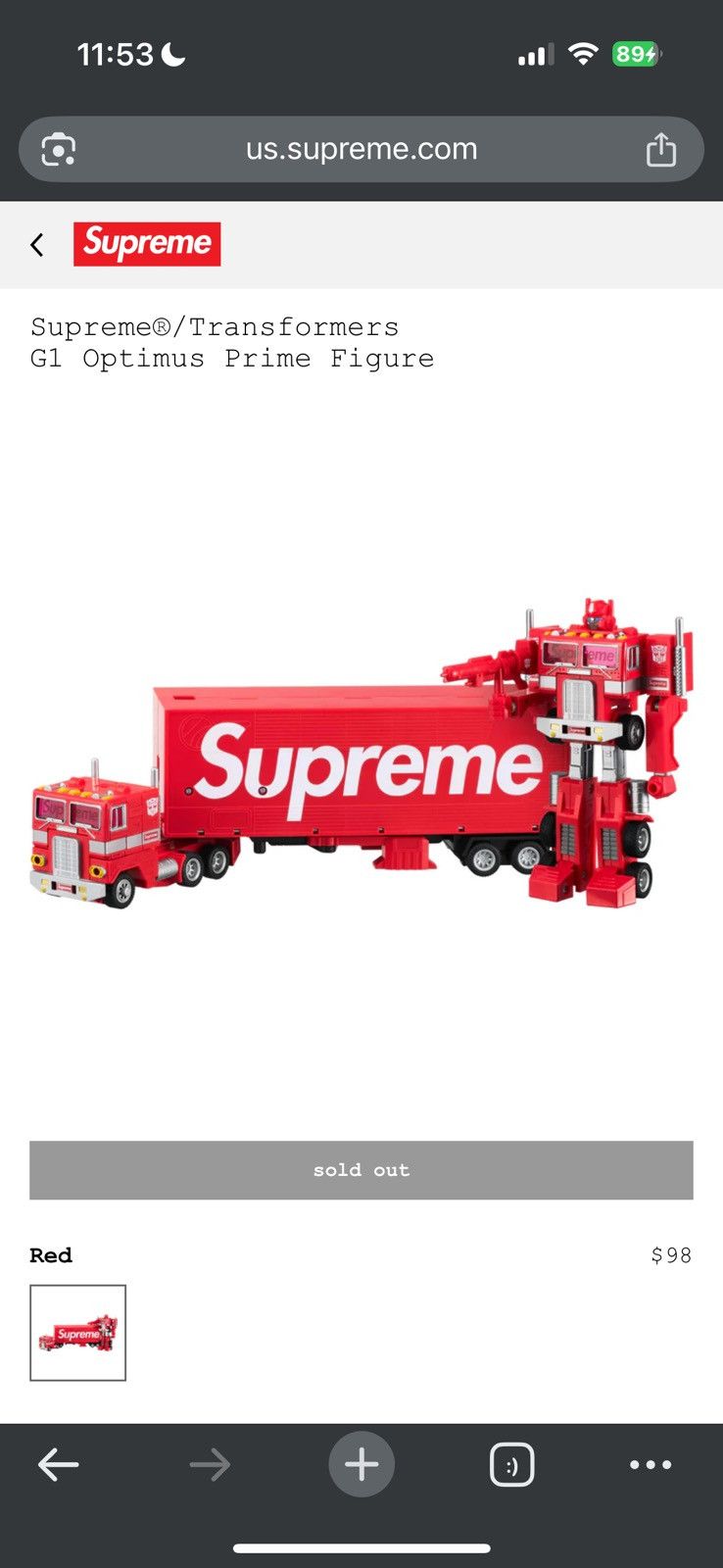 Supreme Supreme x Transformers G1 Optimus Prime Figure Size ONE SIZE - 1 Thumbnail