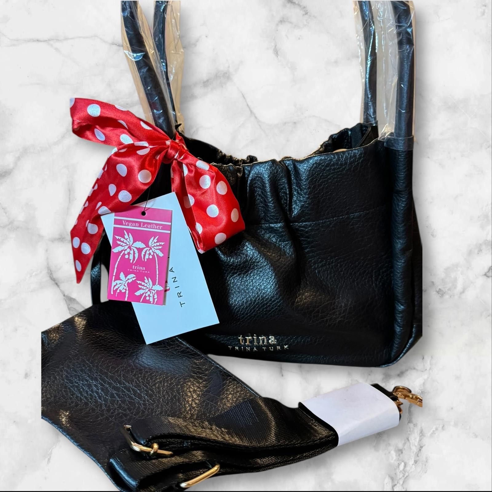 Other Trina Turk Black Leather Handbag with Red Polka Dot Bow Size ONE SIZE - 4 Thumbnail