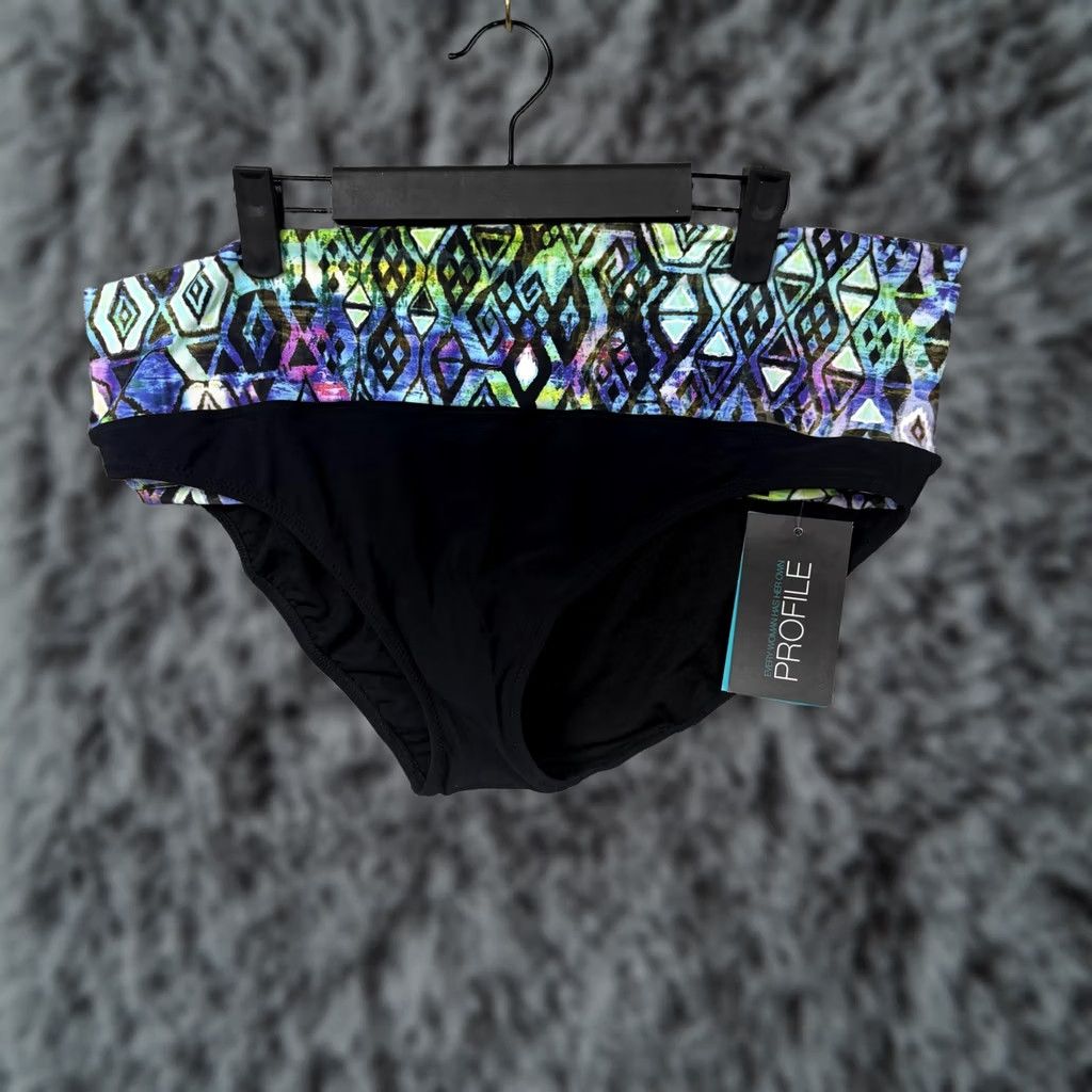Vintage VINTAGE Profile By Gottex Bikini Bottom 16 Black High-Waisted Geometric Waistband Women Adults Beach Swimwear Size 38" / US 16 / IT 52 - 1 Thumbnail