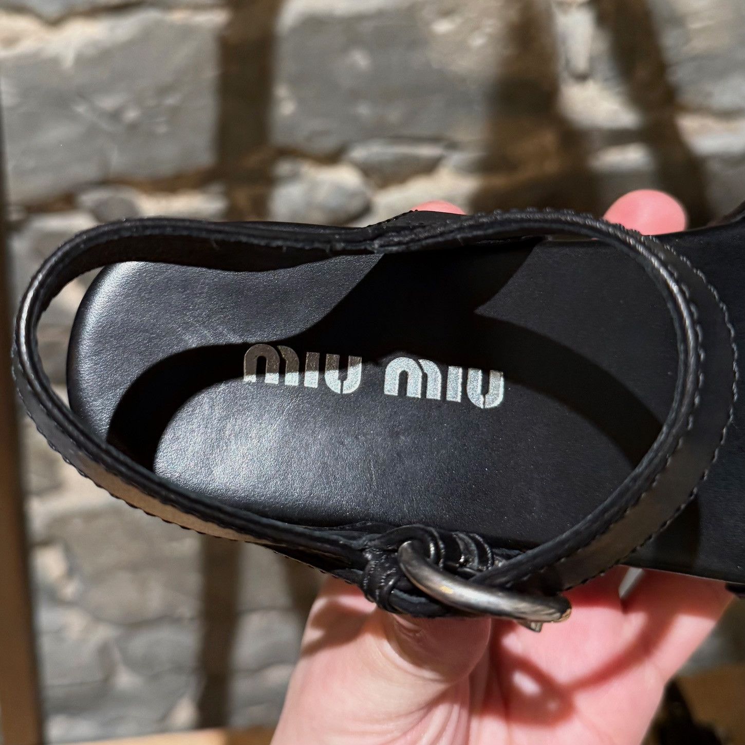 Miu Miu Miu Mu Black Leather Wood Clogs Studded Sandals Size US 7 / IT 37 - 10 Thumbnail