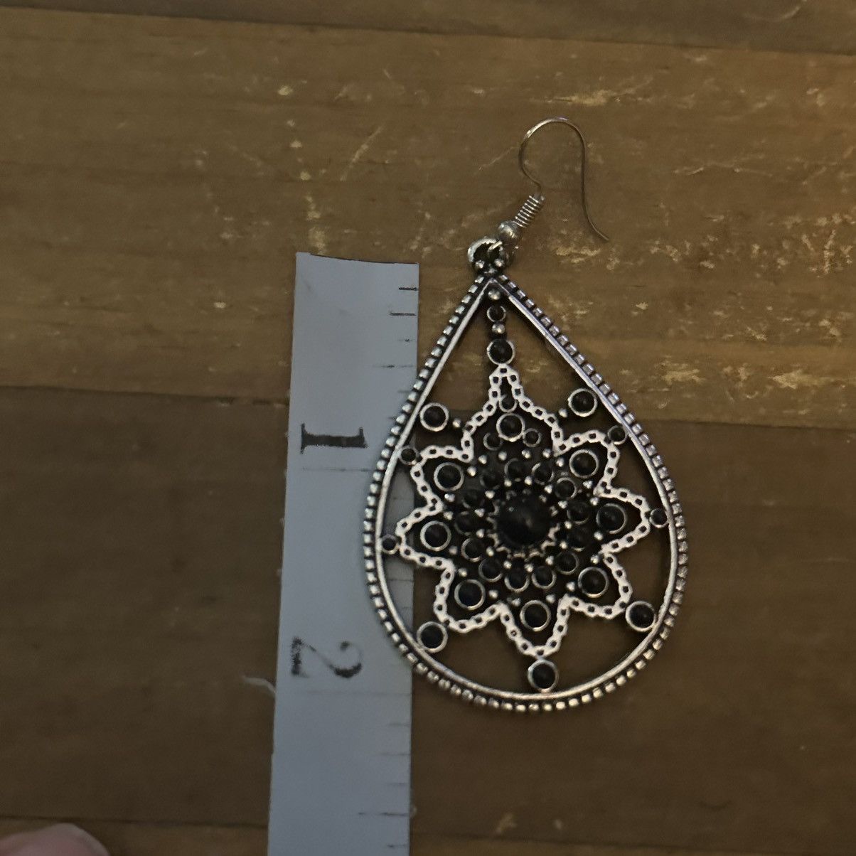 Other Large silver filigree black cabochon stone teardrop earrings Size ONE SIZE - 3 Thumbnail