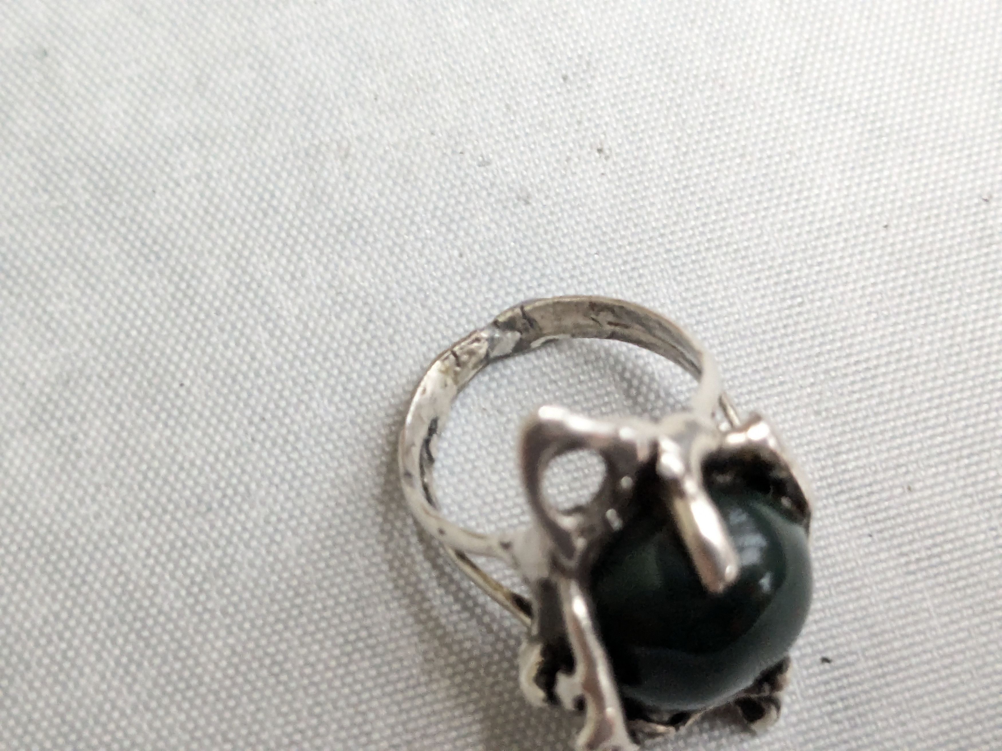 Jewelry Vintage Sterling Silver Ring Bloodstone 7.5 Brutalist Size ONE SIZE - 7 Thumbnail