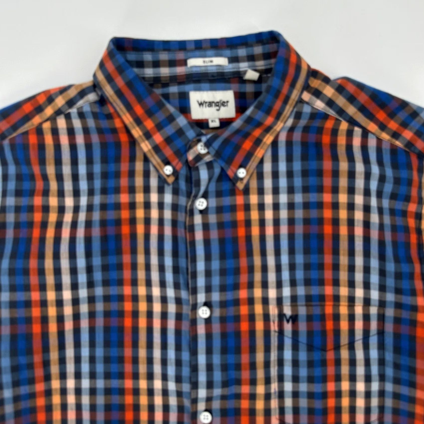 Wrangler Wrangler Shirt Plaid Short Sleeve Button-Down Mens XL Slim Fit Blue Orange Black Casual Shirt Accessories: Button, Chest Pocket, W Logo Size US XL / EU 56 / 4 - 2 Thumbnail