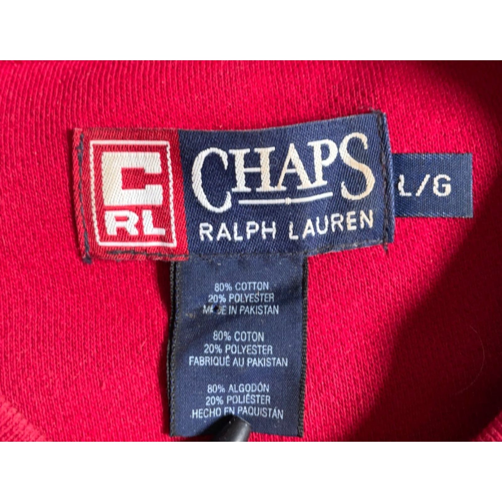 Chaps VINTAGE Chaps Ralph Lauren Sweatshirt Pullover Crew Neck Red Embroidered Flag Polo 90s Mens Large Size US L / EU 52-54 / 3 - 3 Thumbnail