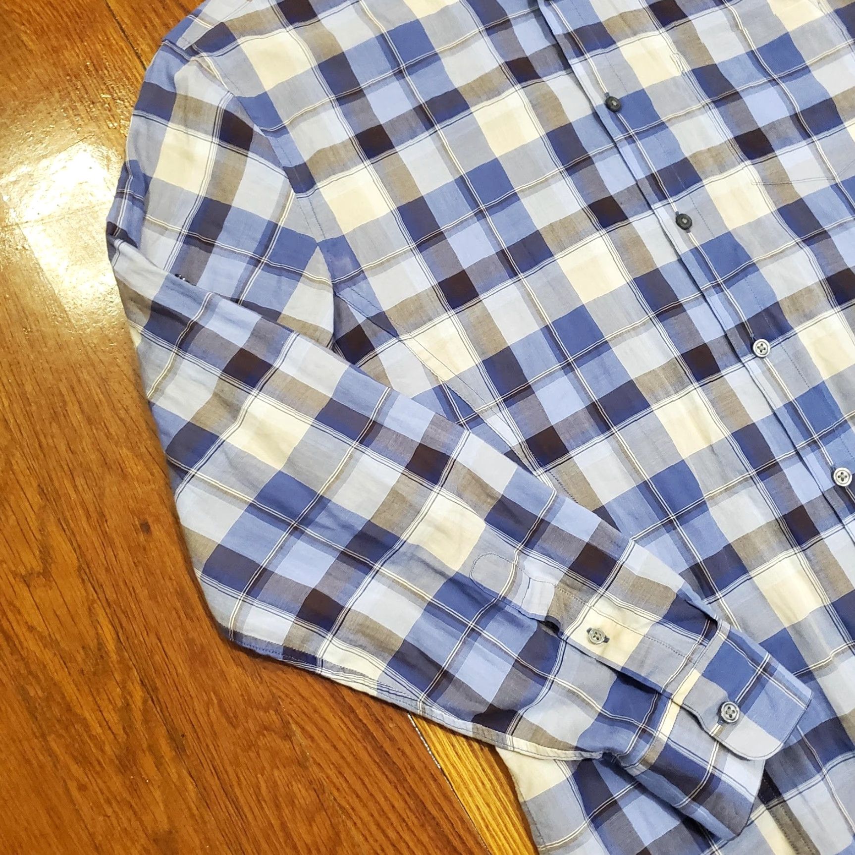 John Varvatos John Varvatos Shirt Mens Medium Blue White Plaid Button Down Long Sleeve Casual Shirt Size US M / EU 48-50 / 2 - 2 Thumbnail