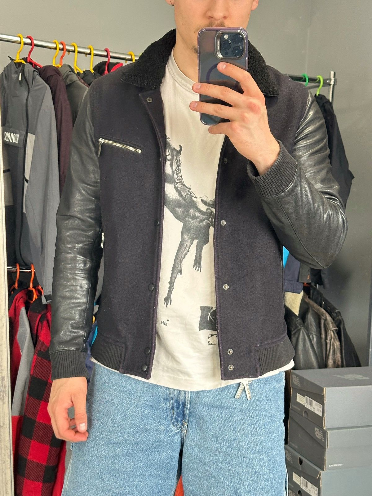 Allsaints Allsaints leather wool jacket bomber mens rare purple black Size US M / EU 48-50 / 2 - 3 Thumbnail