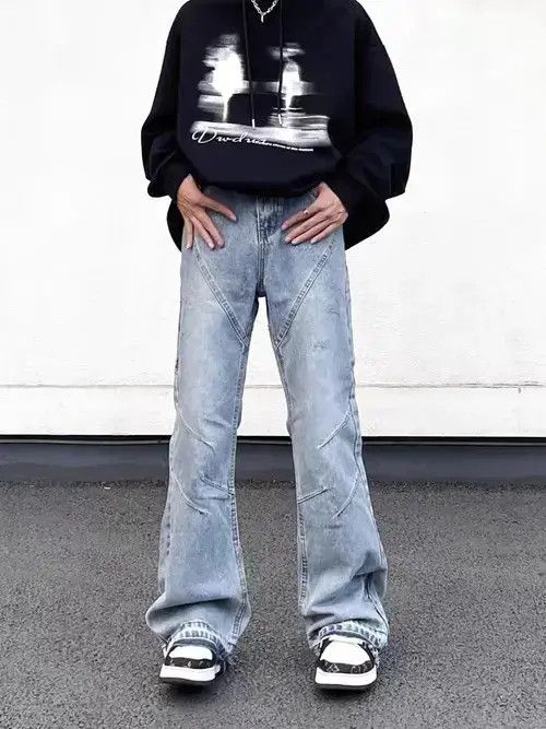 Japanese Brand × Jean Street water washing irregularly bright line wide -leg jeans Size US 32 / EU 48 - 2 Thumbnail