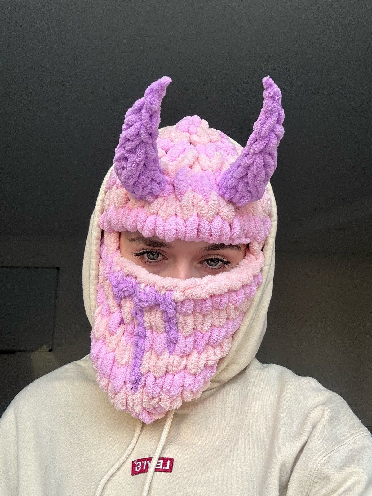 Handmade × Japanese Brand × Youths In Balaclava Handmade knitted balaclava devil style Size ONE SIZE - 2 Thumbnail