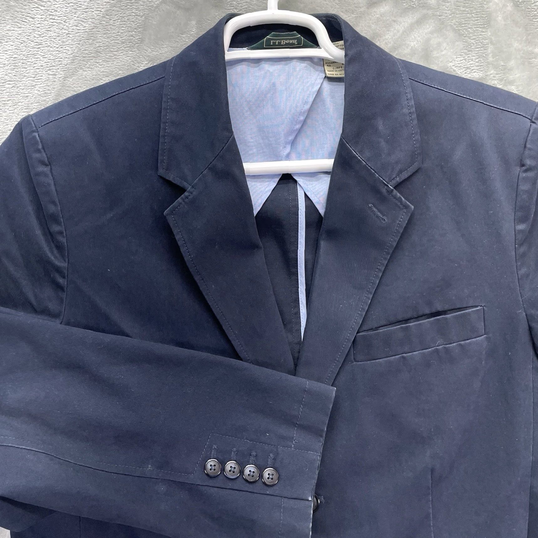 Vintage LL Bean Blazer Jacket Men 40R Coat Two-Button Single-Breasted Navy Blue Cotton Lining Casual Business Travel 44 Chest Regular Fit Mens Size 40R - 2 Thumbnail