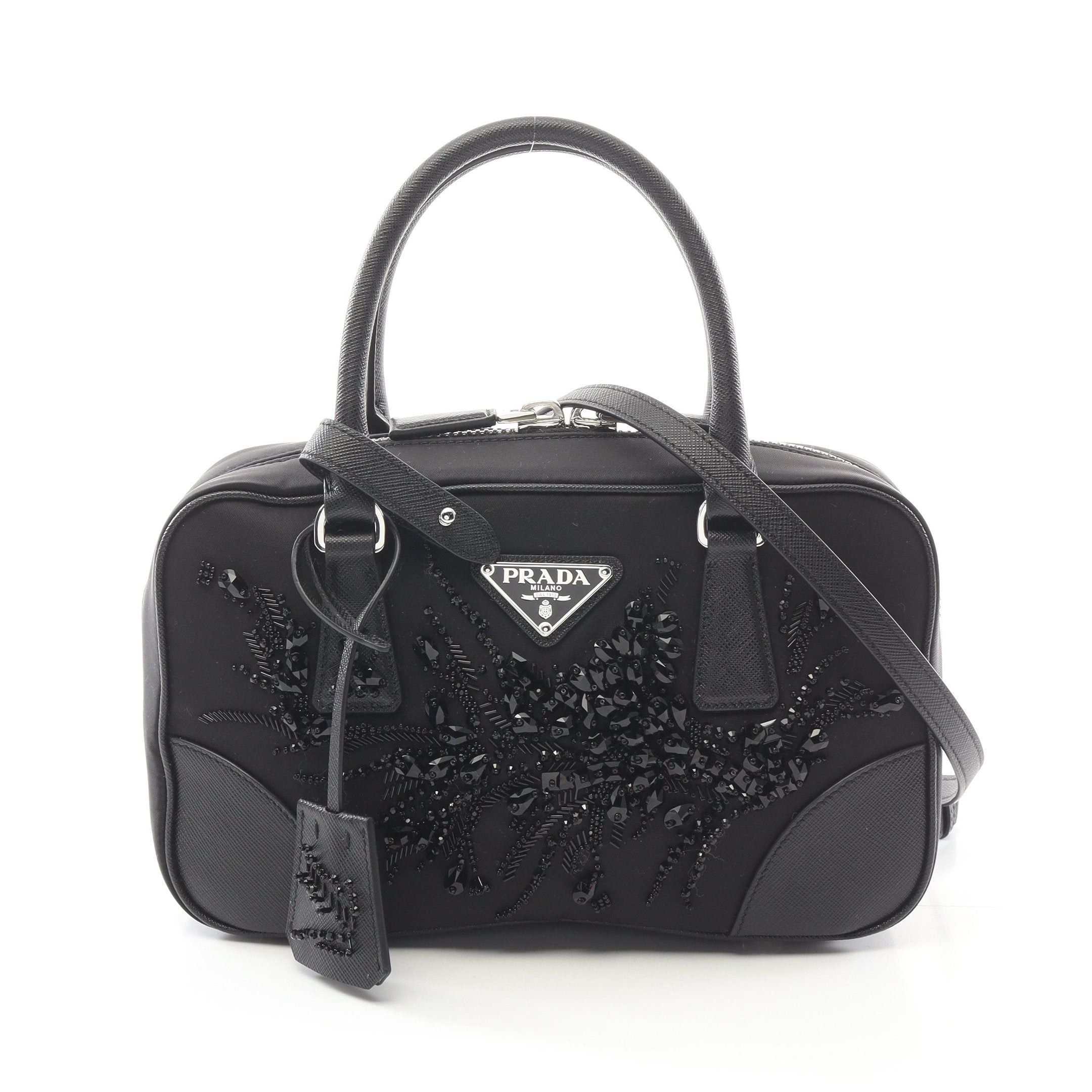 Prada Prada Handbag Nylon Saffiano Leather Black Size ONE SIZE - 1 Thumbnail