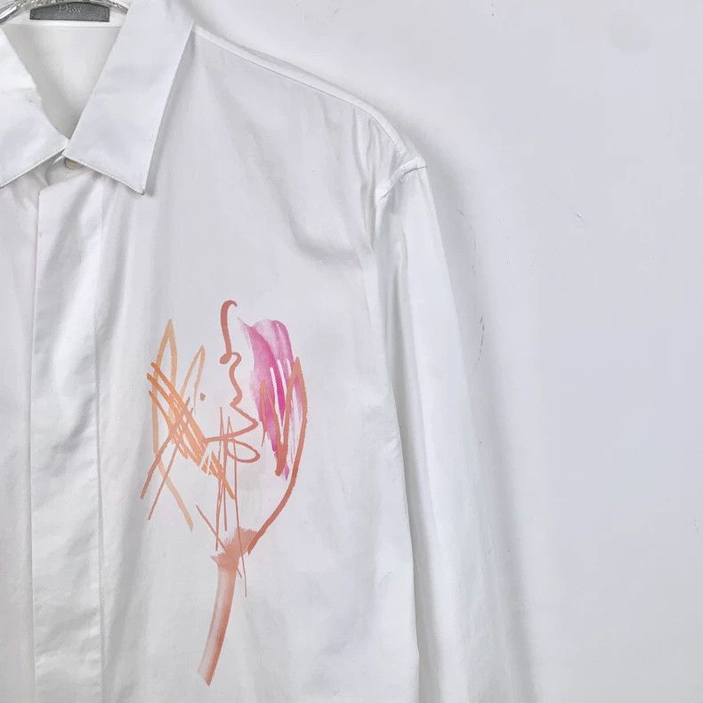 Dior Dior Size 38 White graffiti design cotton lapel long-sleeve Size US XXS / EU 40 - 3 Thumbnail