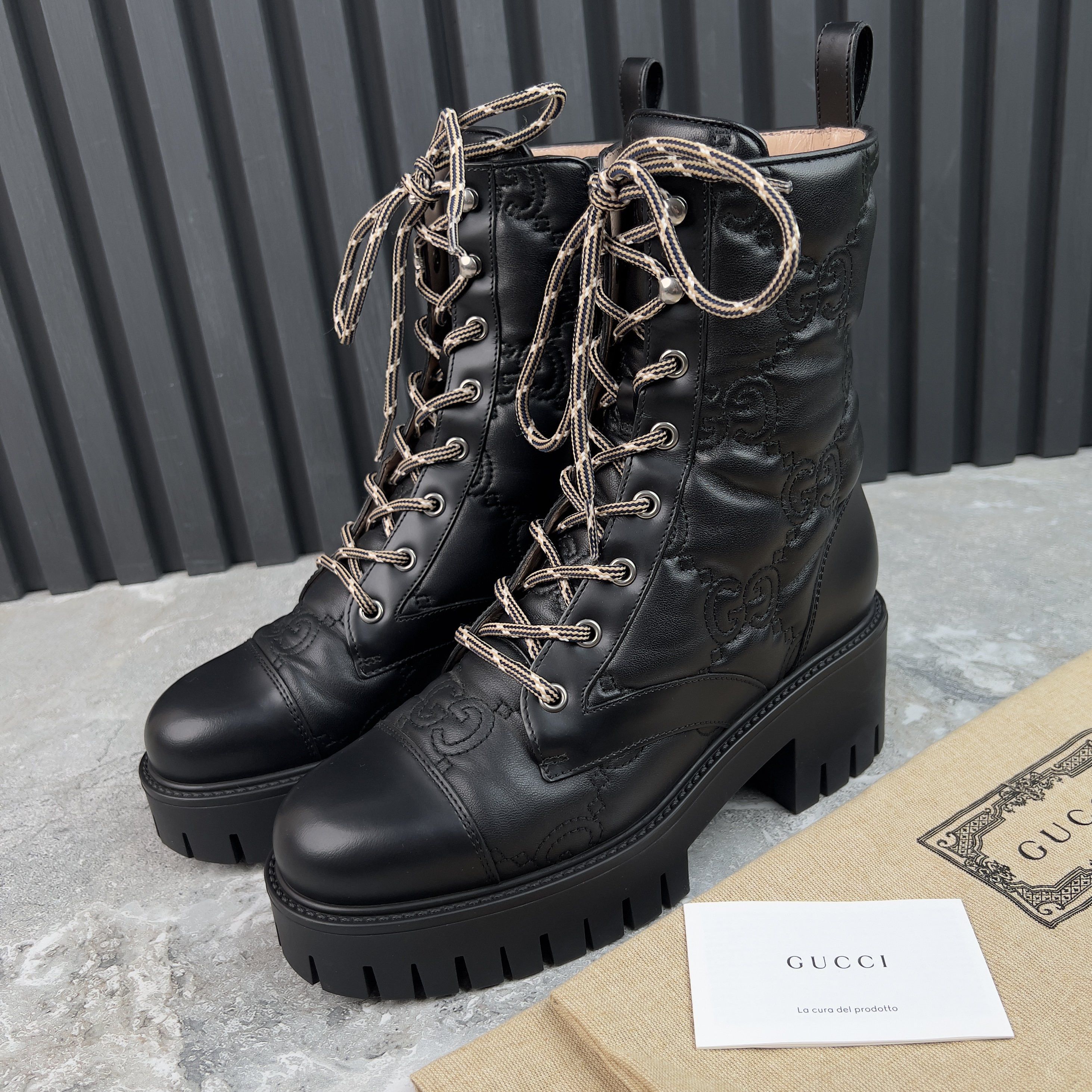 Gucci Cordovan Lux Nappa GG Matelasse Cap Toe Combat Boots Leather Size US 7.5 / IT 37.5 - 1 Thumbnail