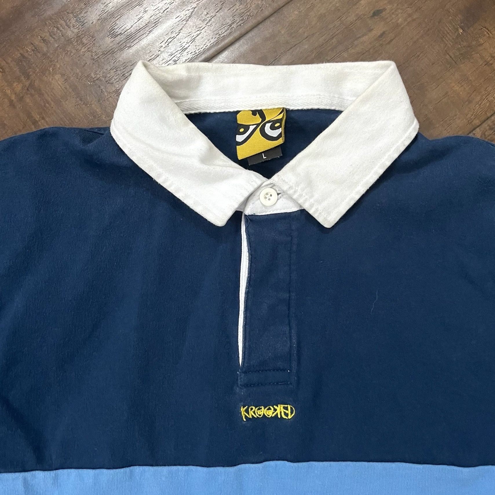 Vintage VINTAGE Krooked Rugby Polo Shirt Mens Large Long Sleeve Skateboard Eye Blue Polo L Mens Size US L / EU 52-54 / 3 - 3 Thumbnail