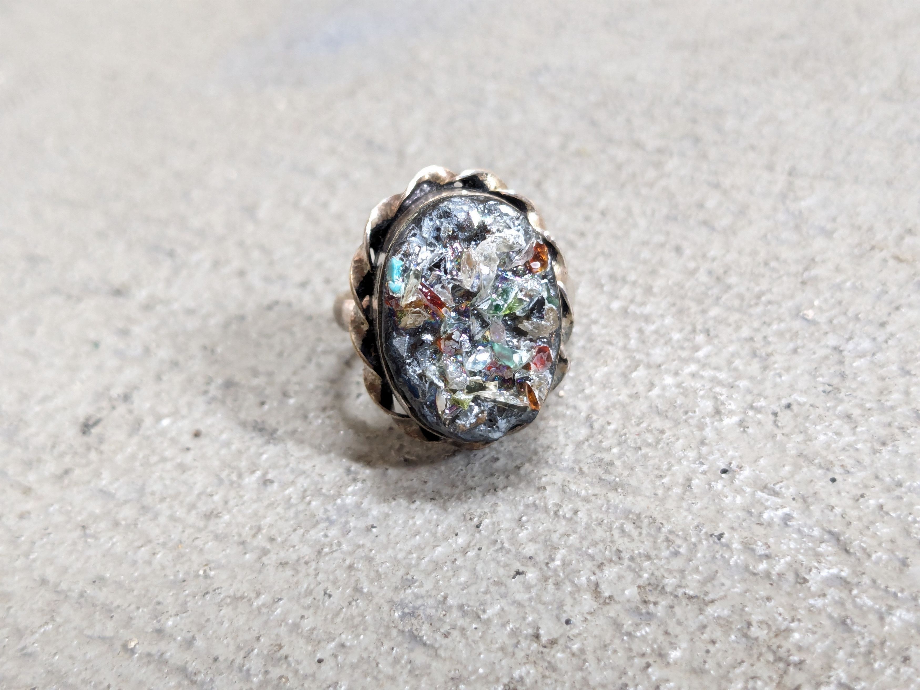 Jewelry Vintage Sterling Silver Ring Rainbow Druzzy 7 Modern Oval Size ONE SIZE - 4 Thumbnail