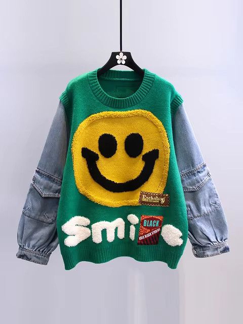 Other Smiling Face Loose Sweater Neck Pullover Jumpers Winter Size XL / US 12-14 / IT 48-50 - 3 Thumbnail