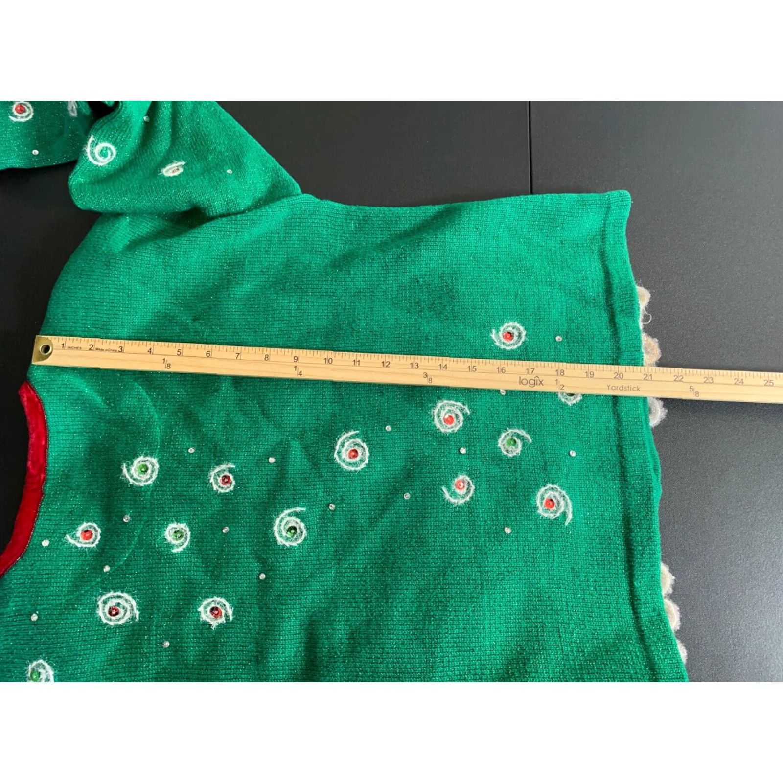 Vintage VINTAGE Design Options Cardigan Women's M Green Santa Sequin Geometric 90s Christmas Holiday Ugly Sweater with Shoulder Pads Crew Neck Knit Size M / US 6-8 / IT 42-44 - 6 Thumbnail