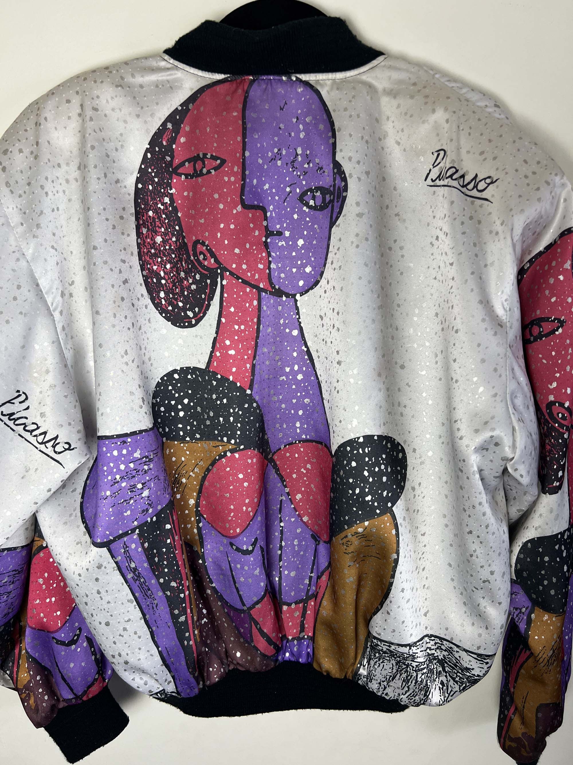 Vintage Vintage 1990's White Picasso Pop Art Silky Bomber Jacket Size US M / EU 48-50 / 2 - 9 Thumbnail