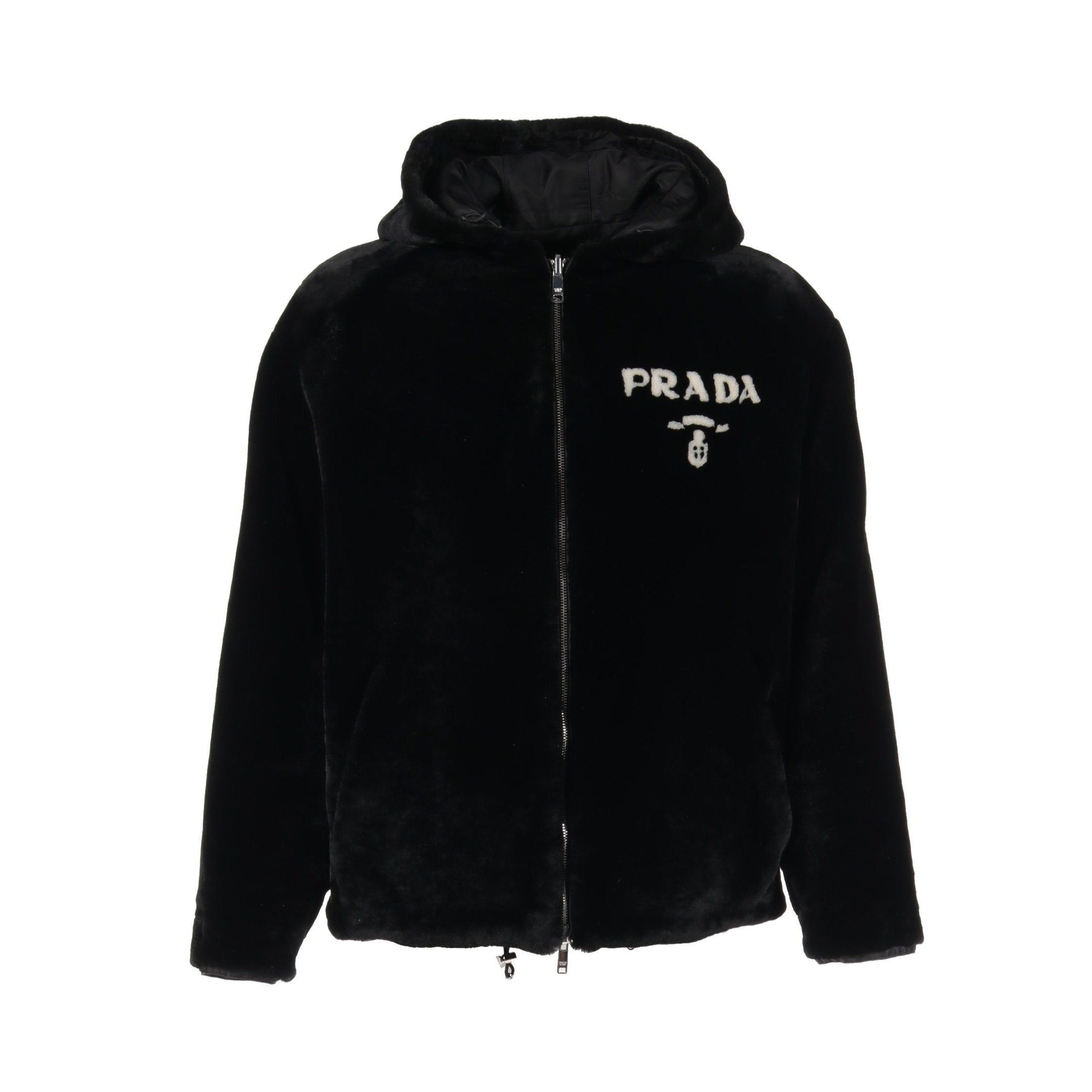 Shearling Mouton Jacket Sheepskin Black Hooded Reversible