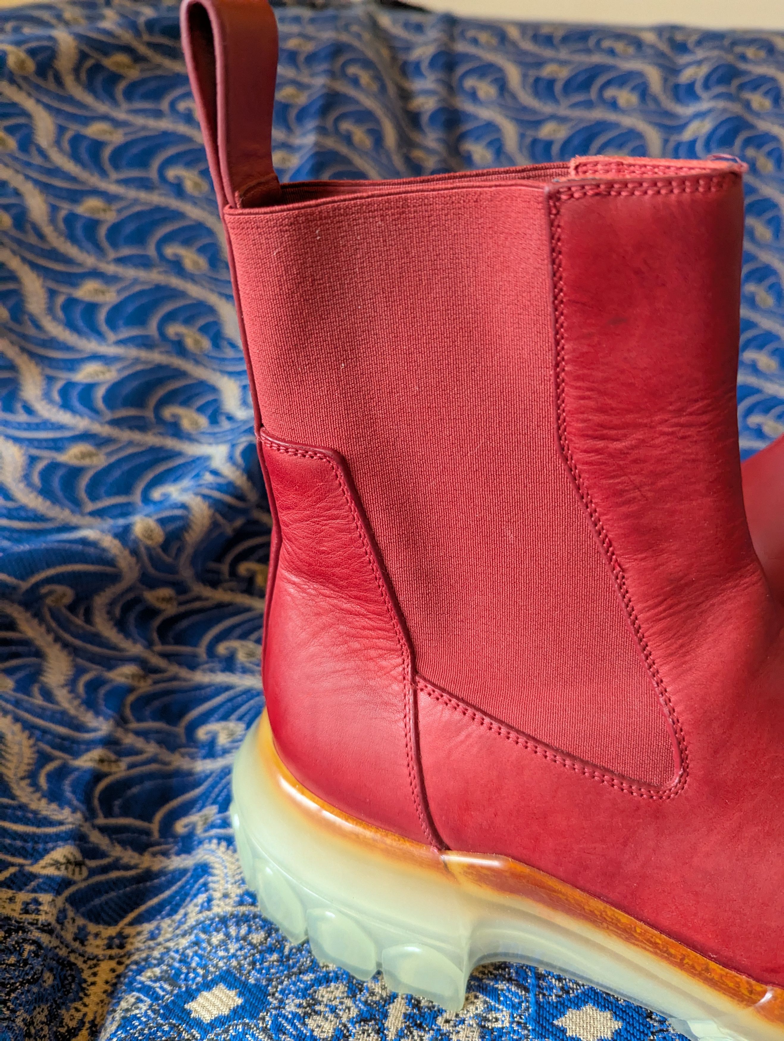 Rick Owens NWOB Red Bozo Tractor Boots w Transparent Sole color "Blood" Size US 6 / EU 39 - 7 Thumbnail
