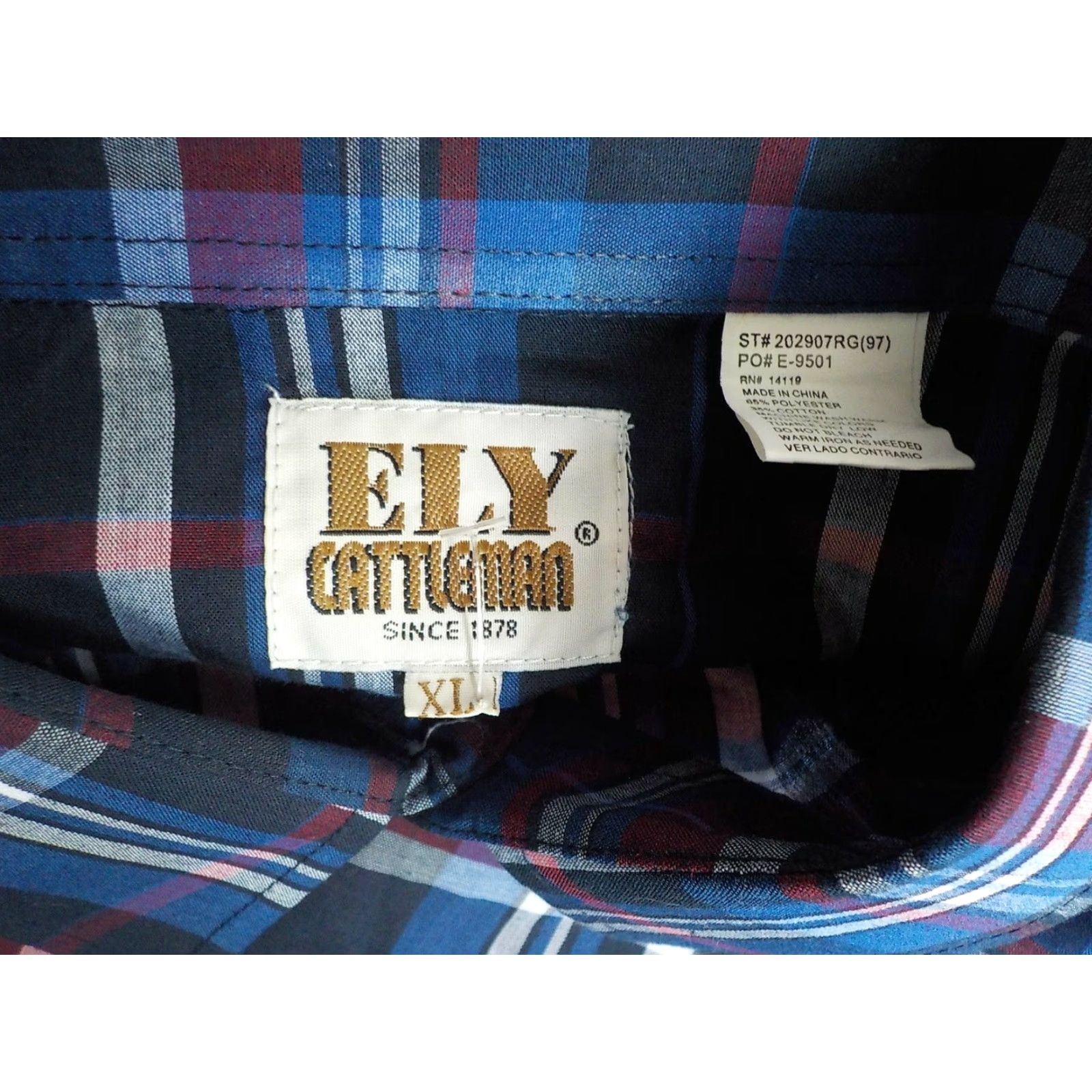Vintage ELY Cattleman Pearl Snap Western Shirt Mens XL Poly/Cotton NWT Red White Blue Black Plaid Button-Up Size US XL / EU 56 / 4 - 4 Thumbnail